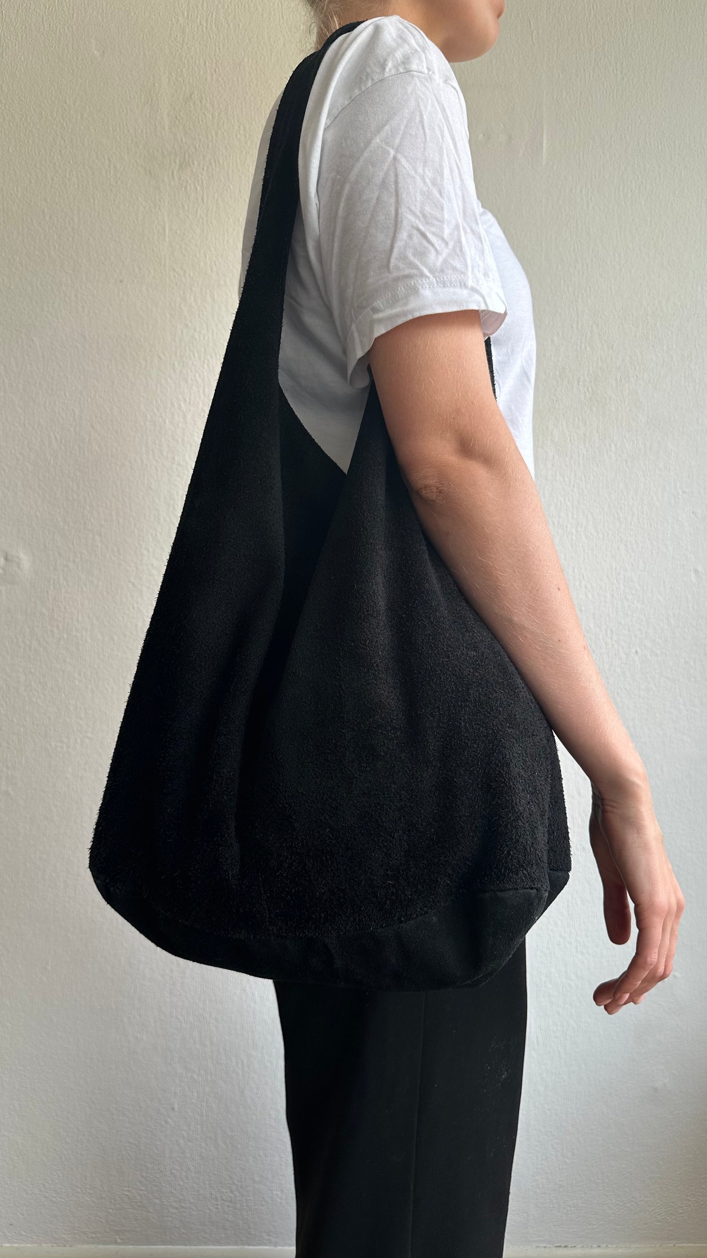 suede black leather boho bag