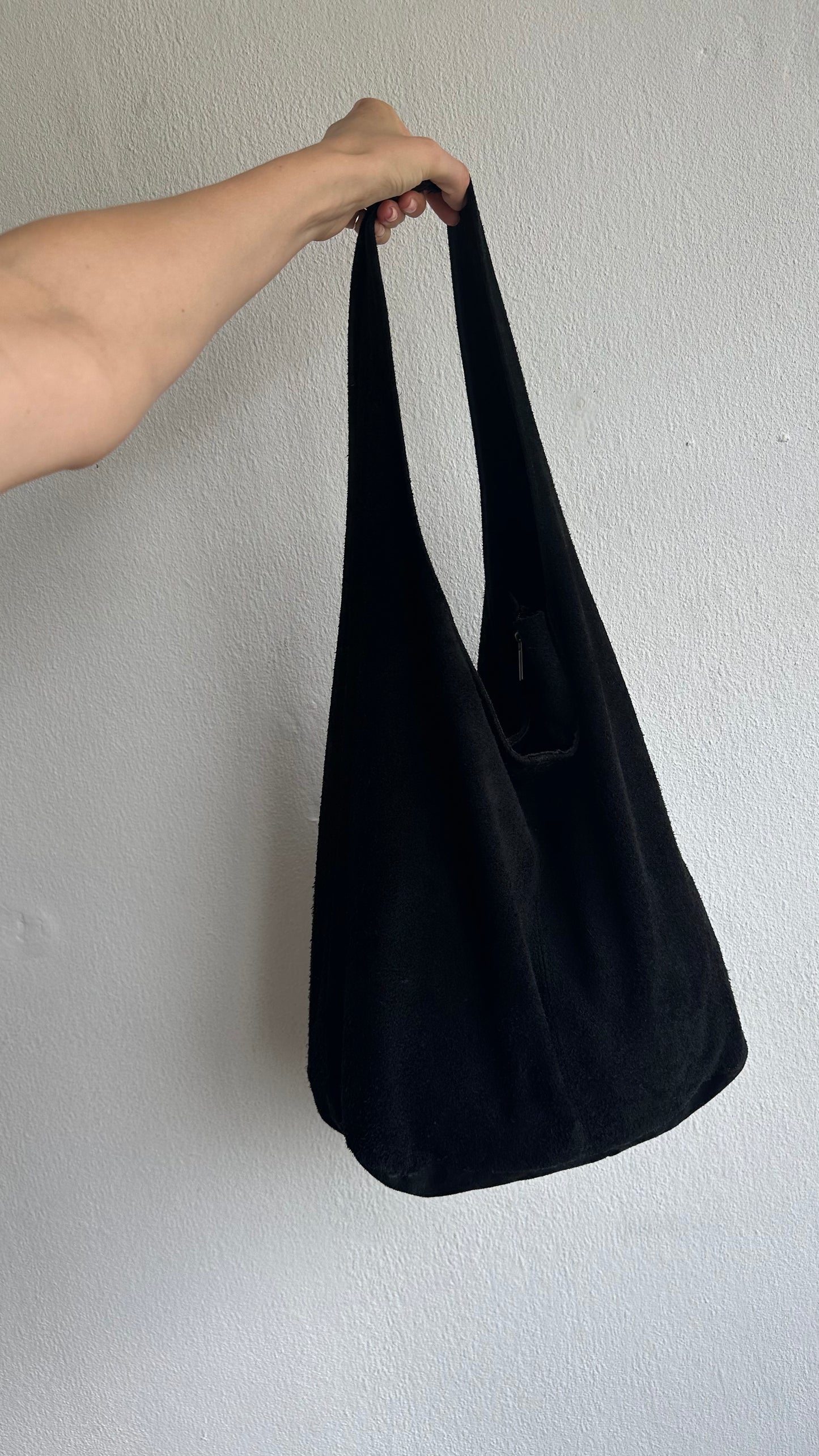 suede black leather boho bag
