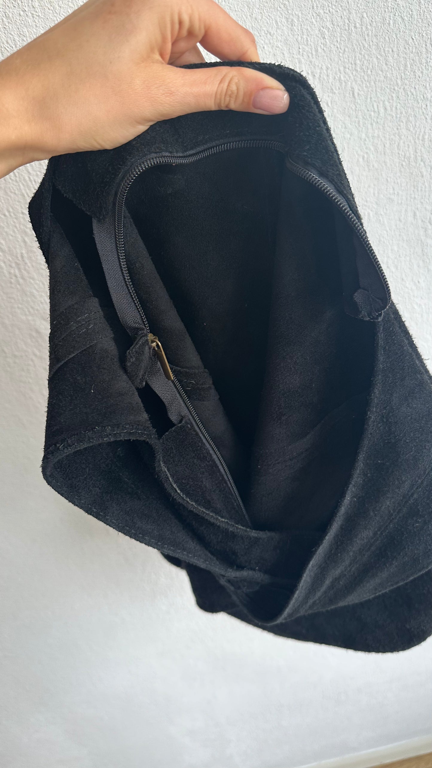 suede black leather boho bag