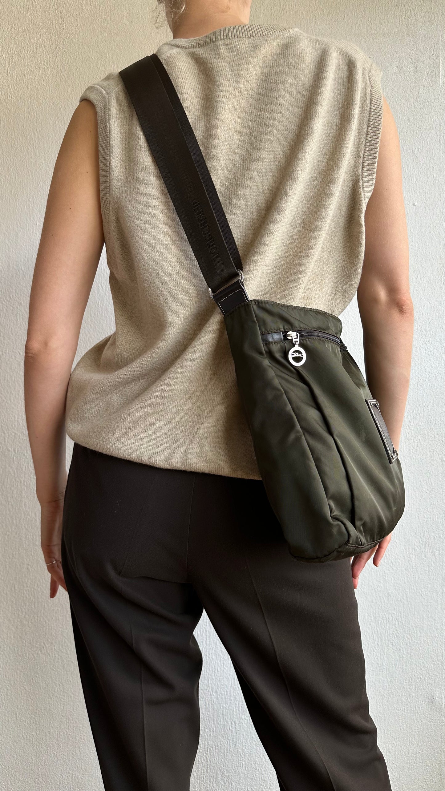 green nylon longchamp crossbody
