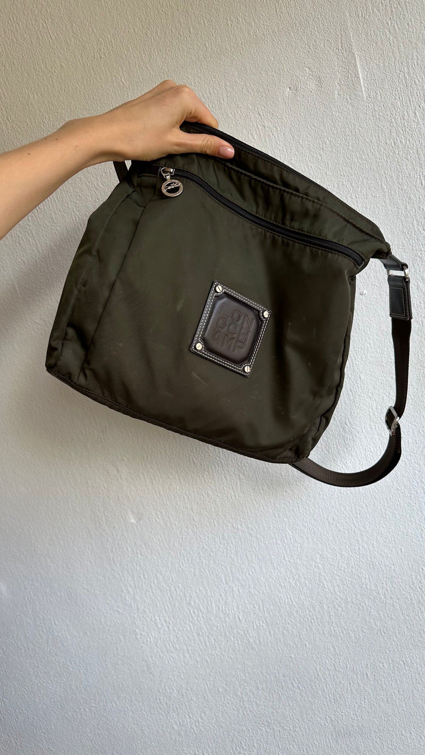 green nylon longchamp crossbody