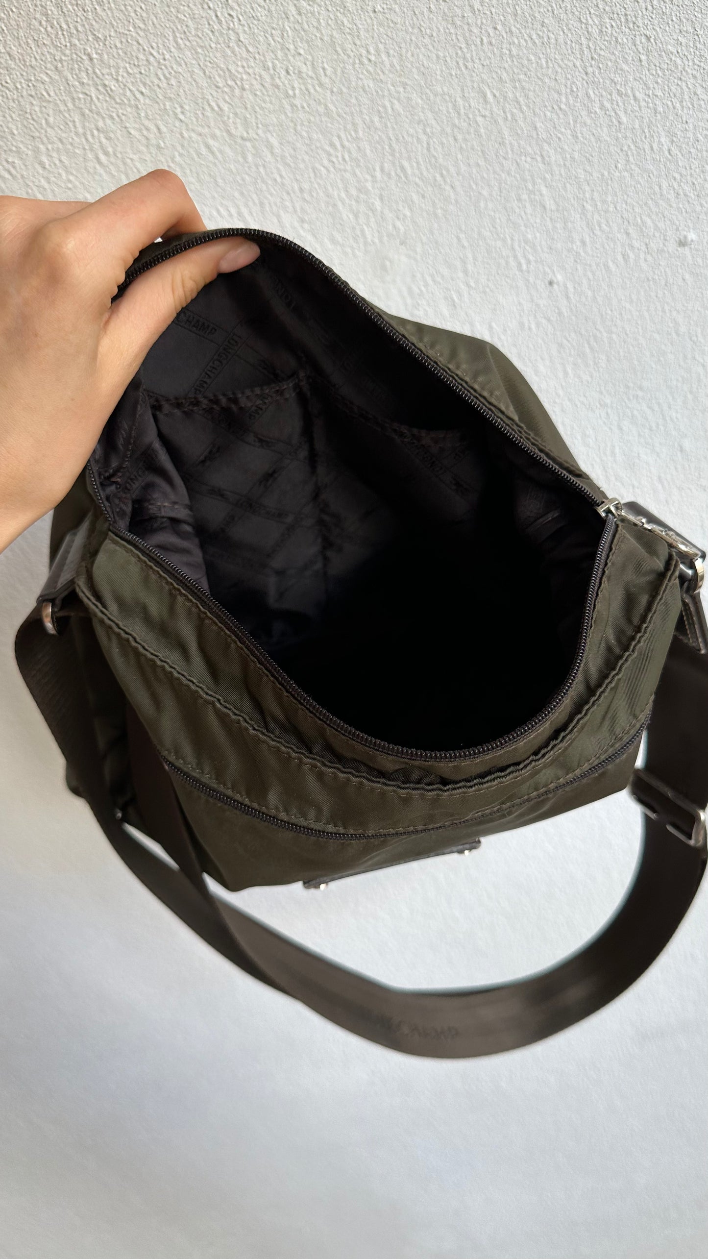 green nylon longchamp crossbody