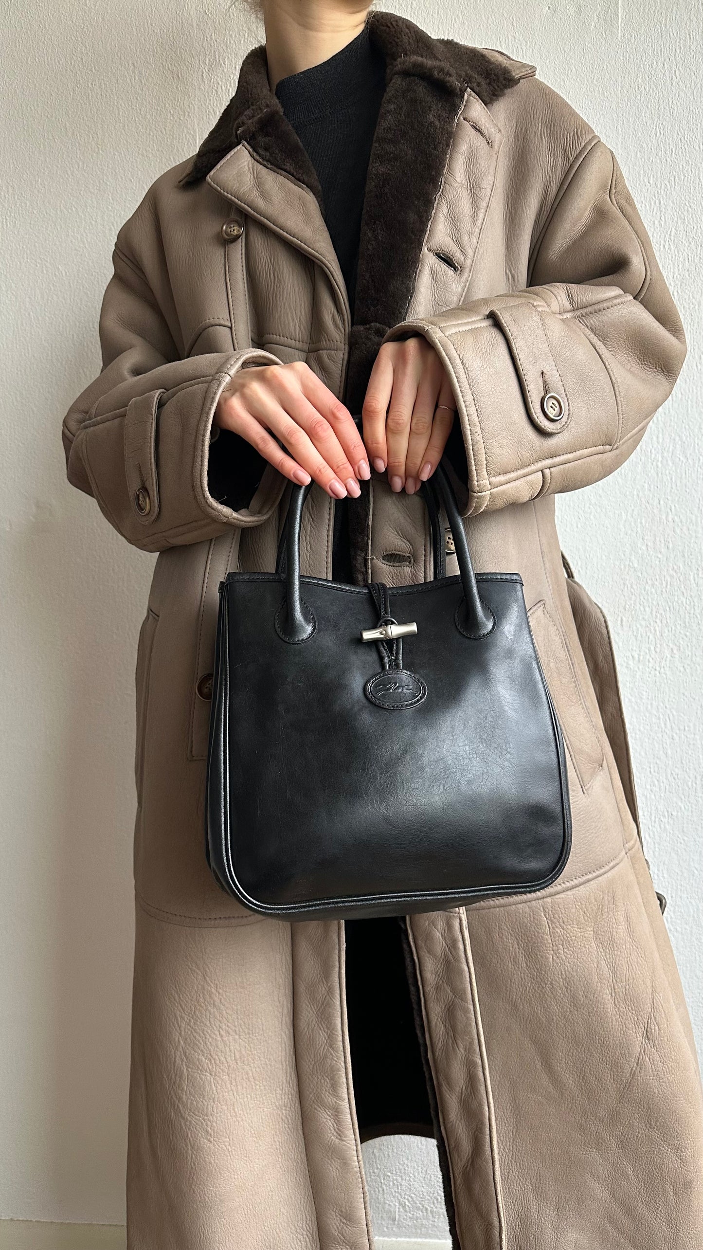 roseau Longchamp leather handbag