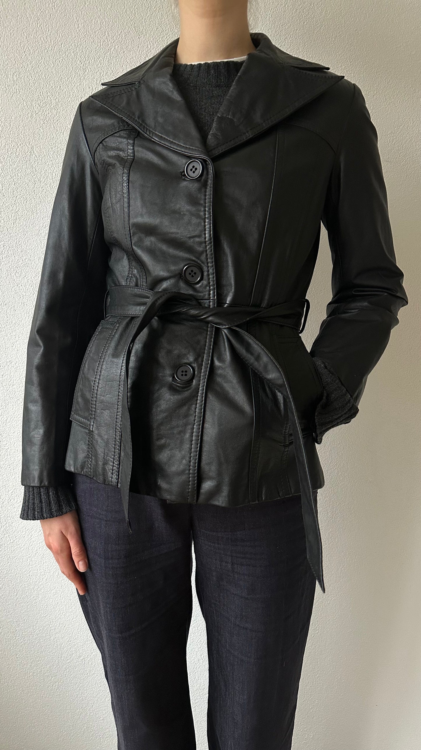leather belt jacket black