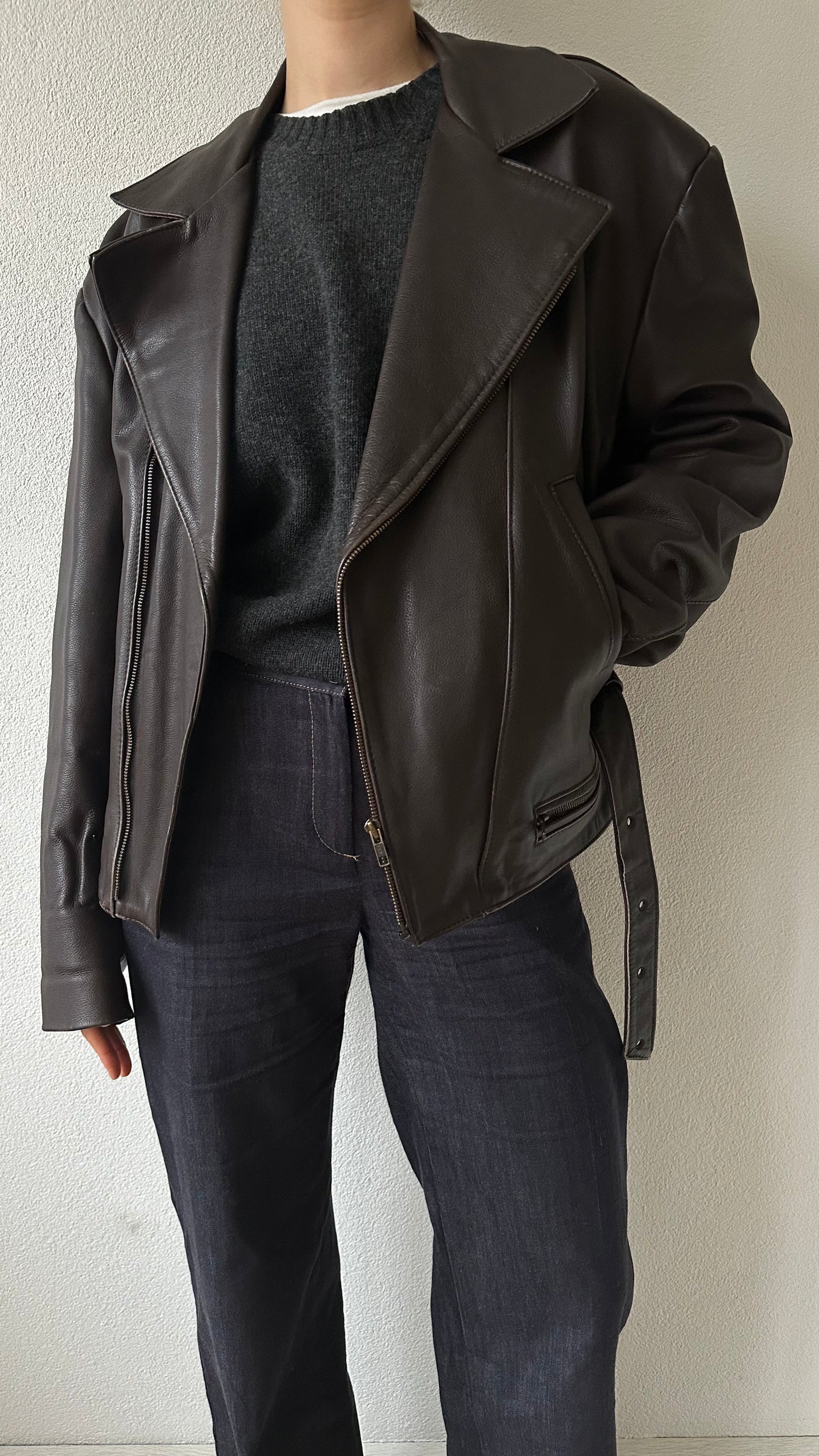 brown leather oversized jacket