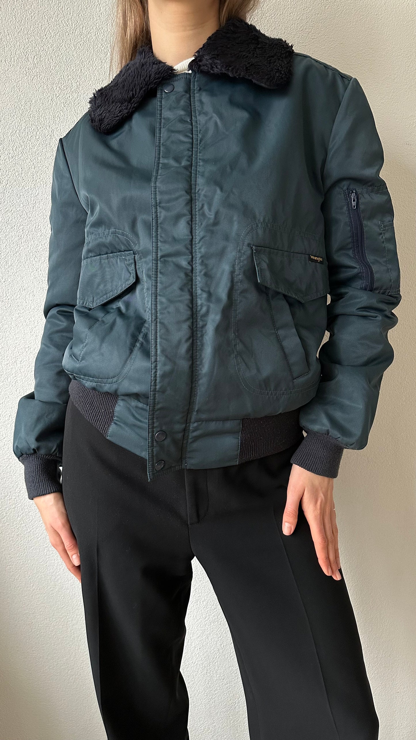 blue wrangler aviator jacket