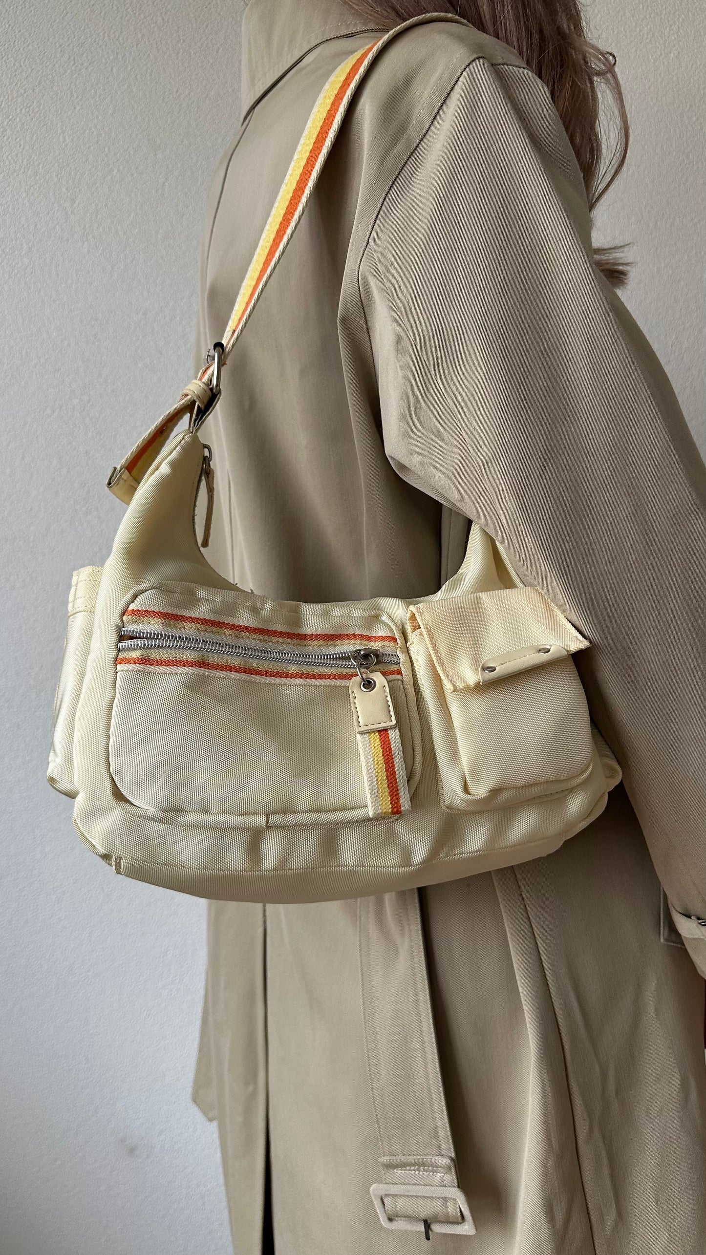 beige orange nylon bag
