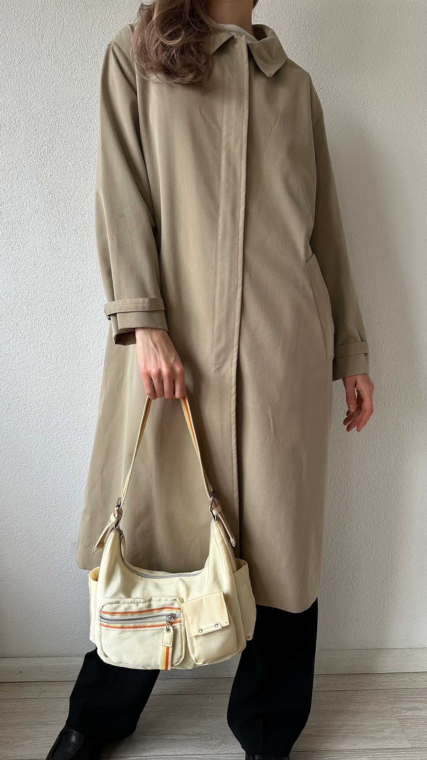 beige orange nylon bag