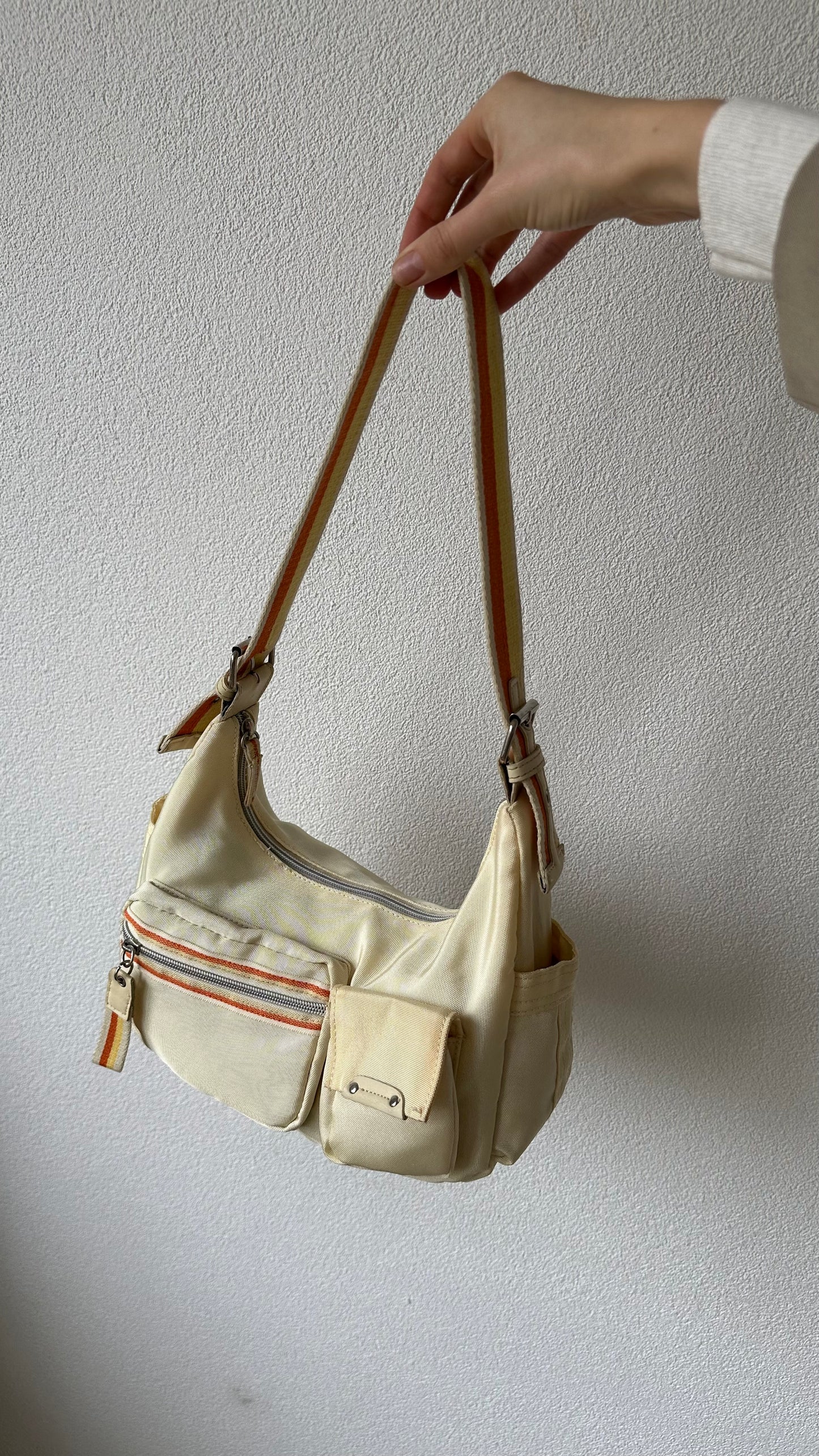 beige orange nylon bag