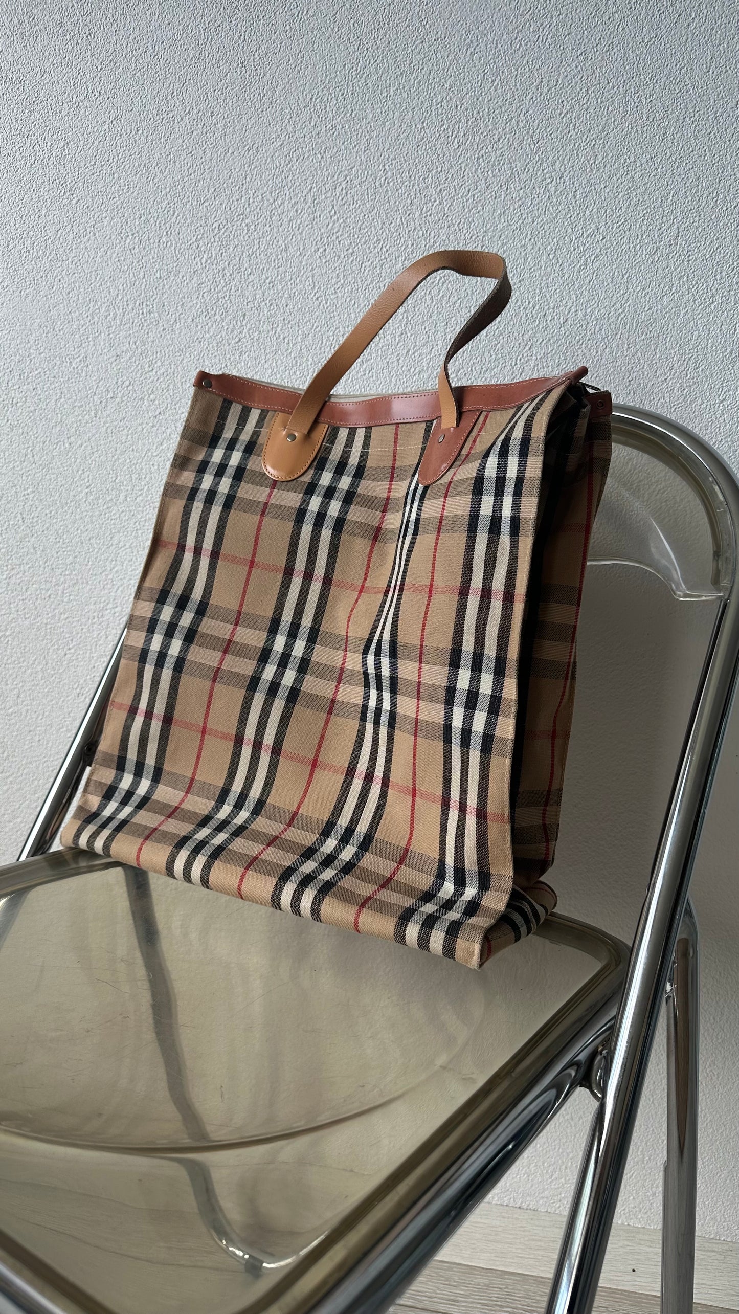 vintage checked print handbag