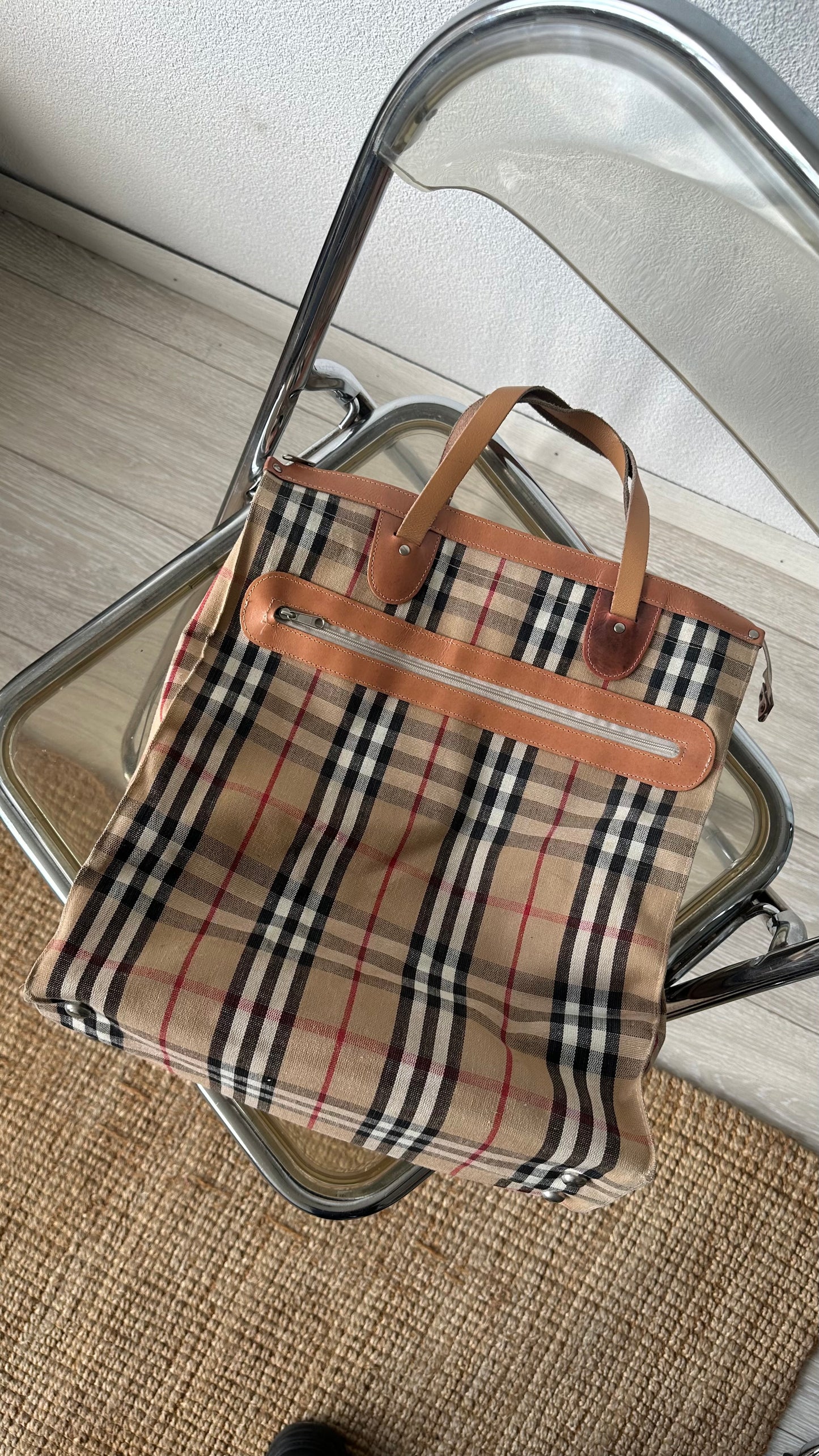 vintage checked print handbag
