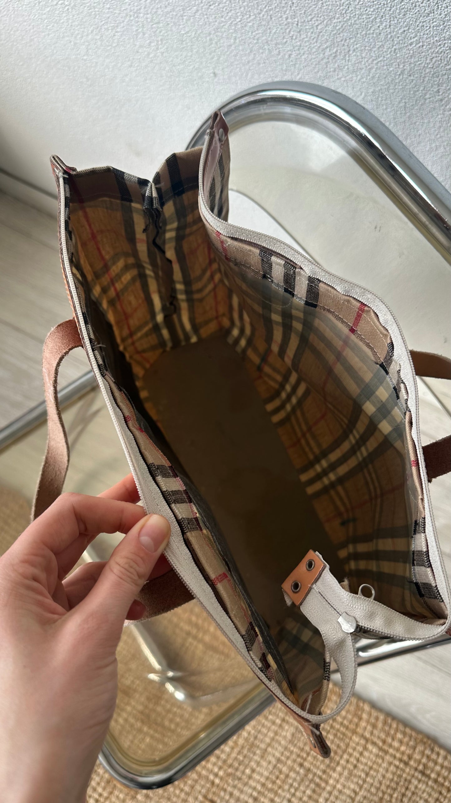 vintage checked print handbag