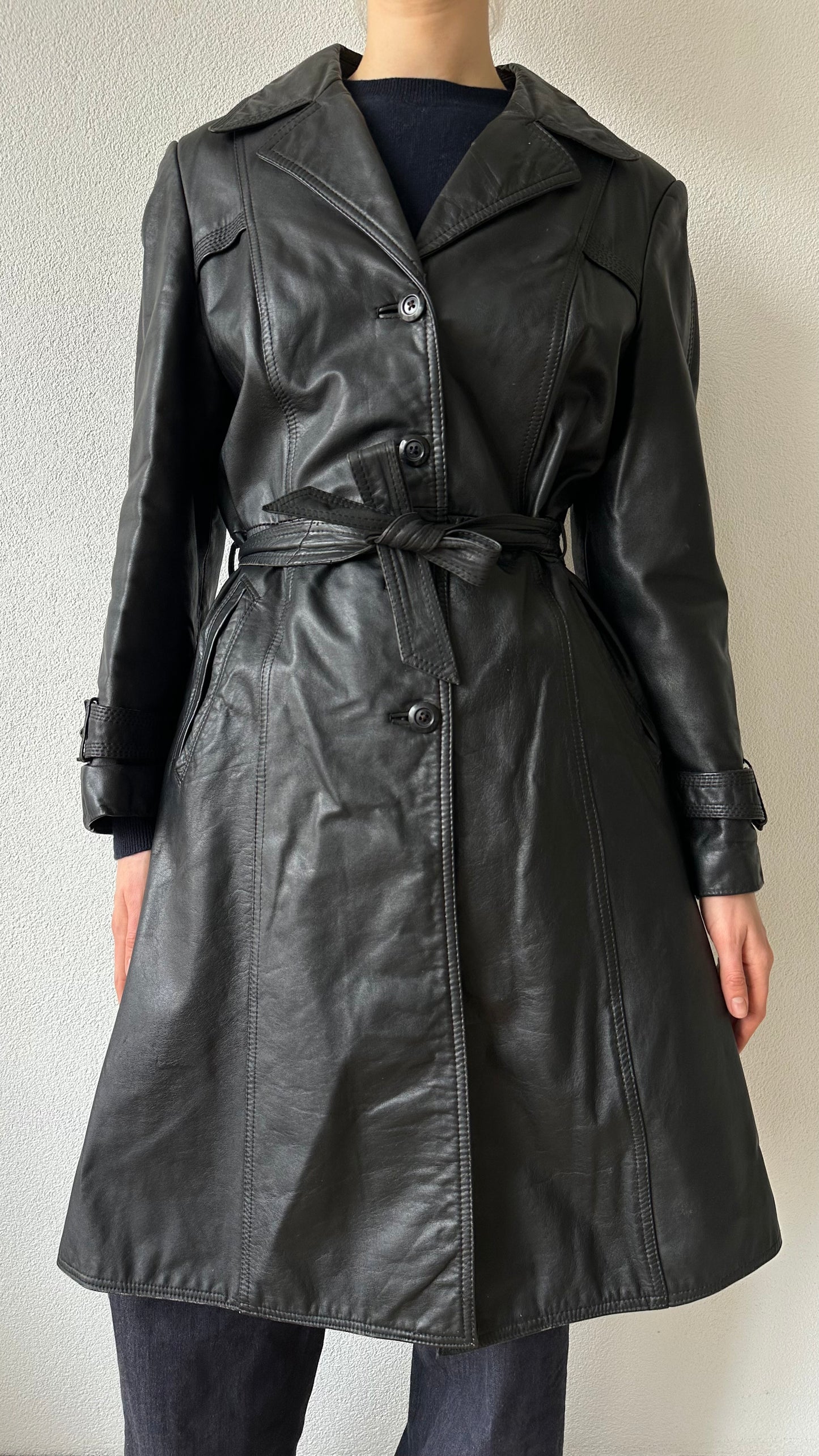 black leather vintage trenchcoat