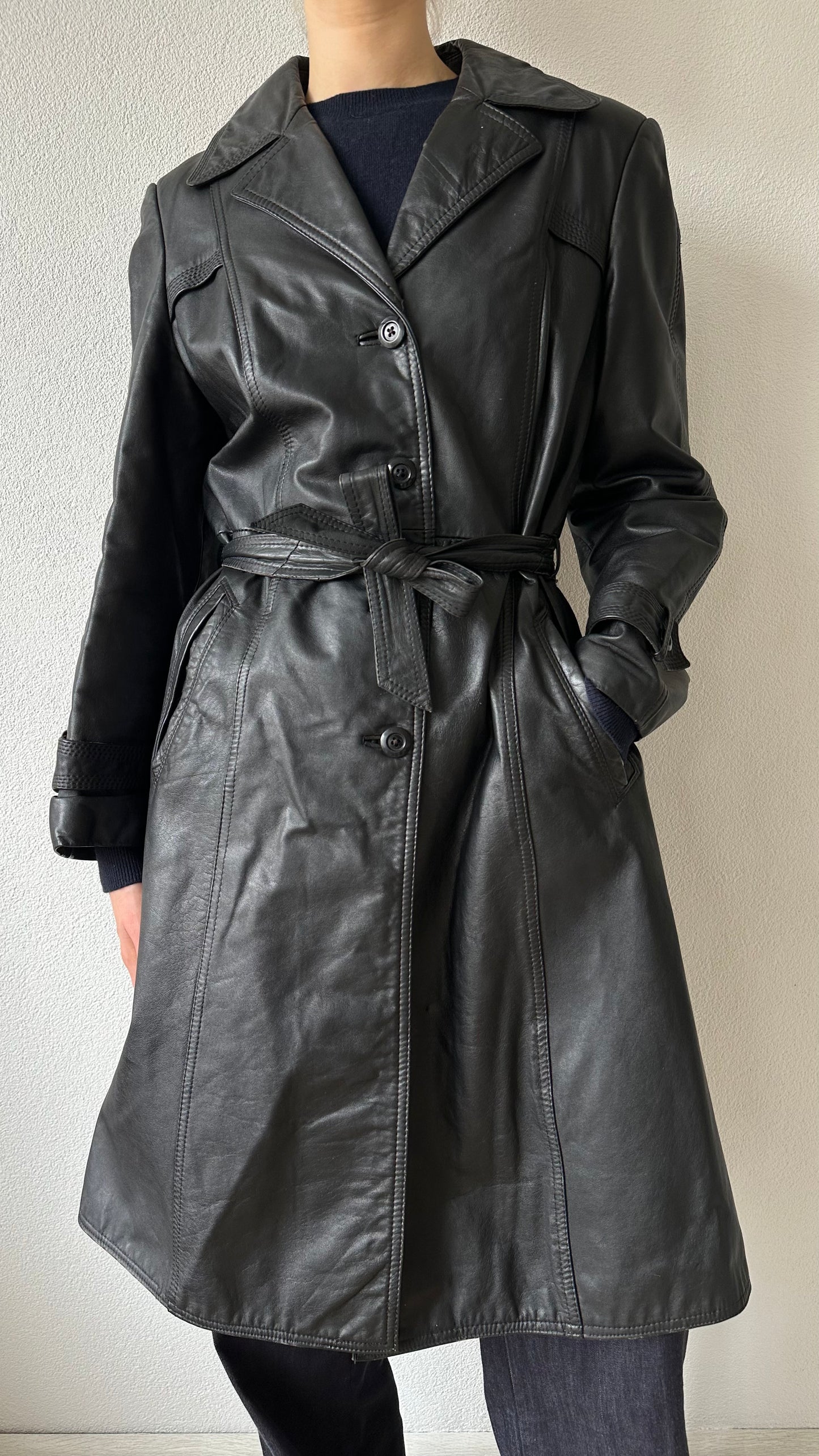 black leather vintage trenchcoat