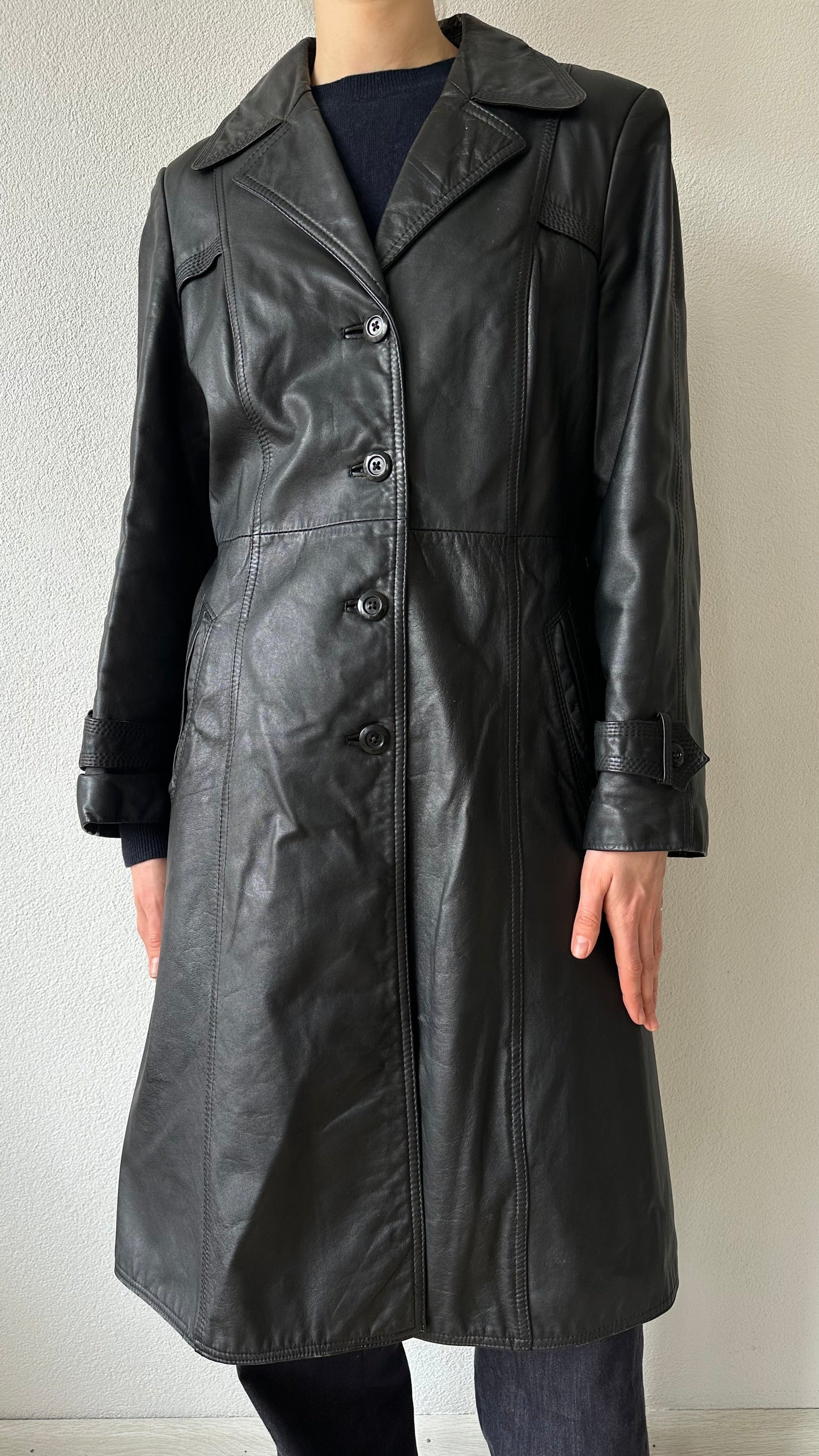black leather vintage trenchcoat