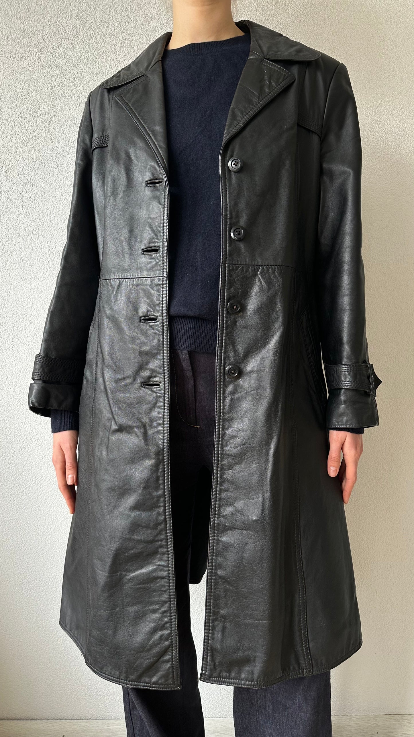 black leather vintage trenchcoat