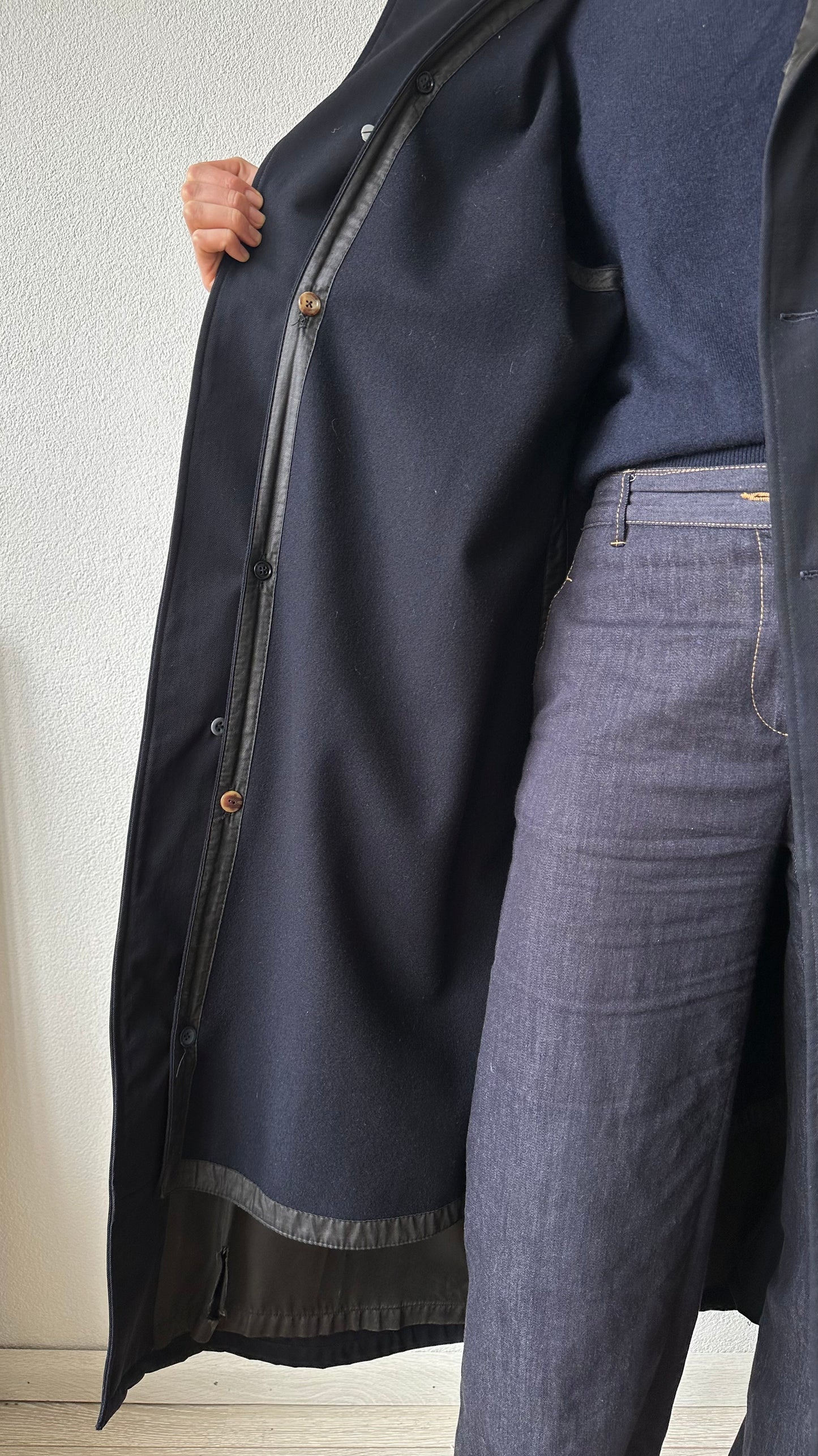 dark blue vintage trenchcoat