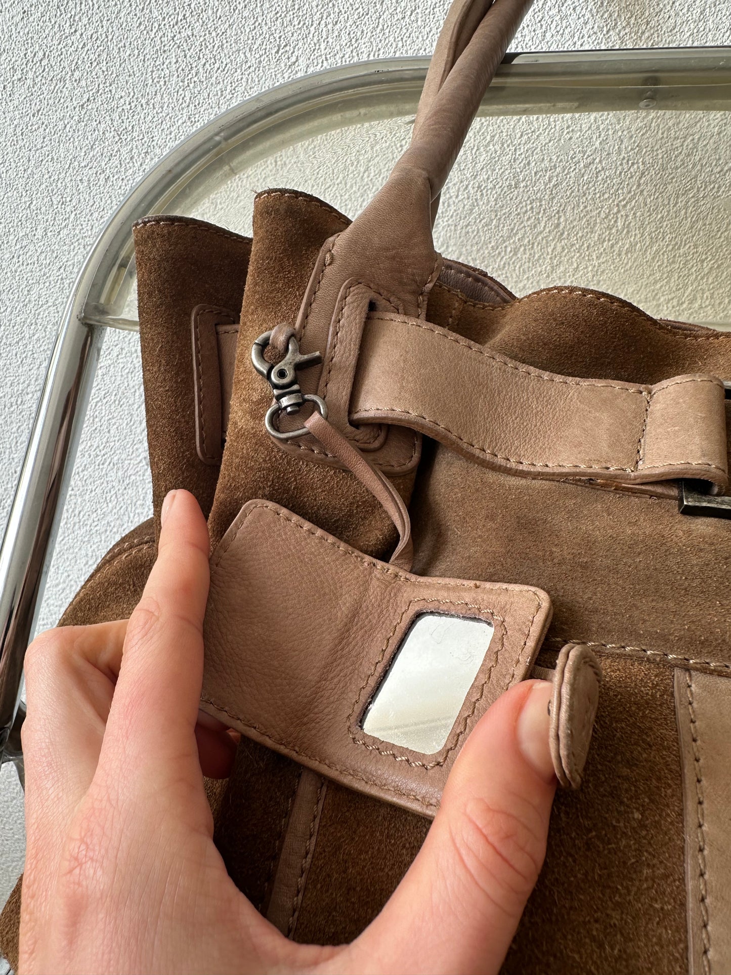 brown suede belted shoulderbag