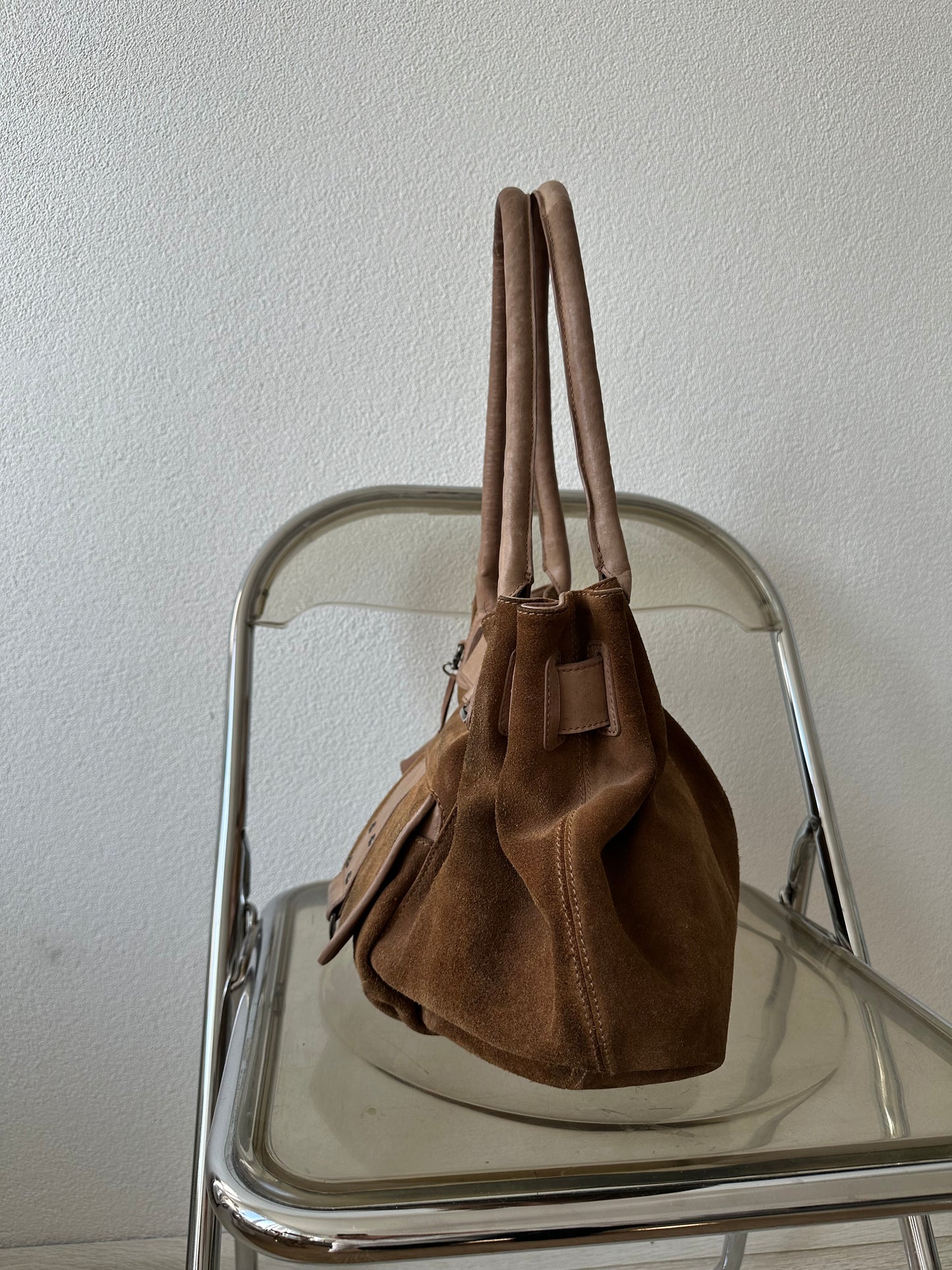 brown suede belted shoulderbag