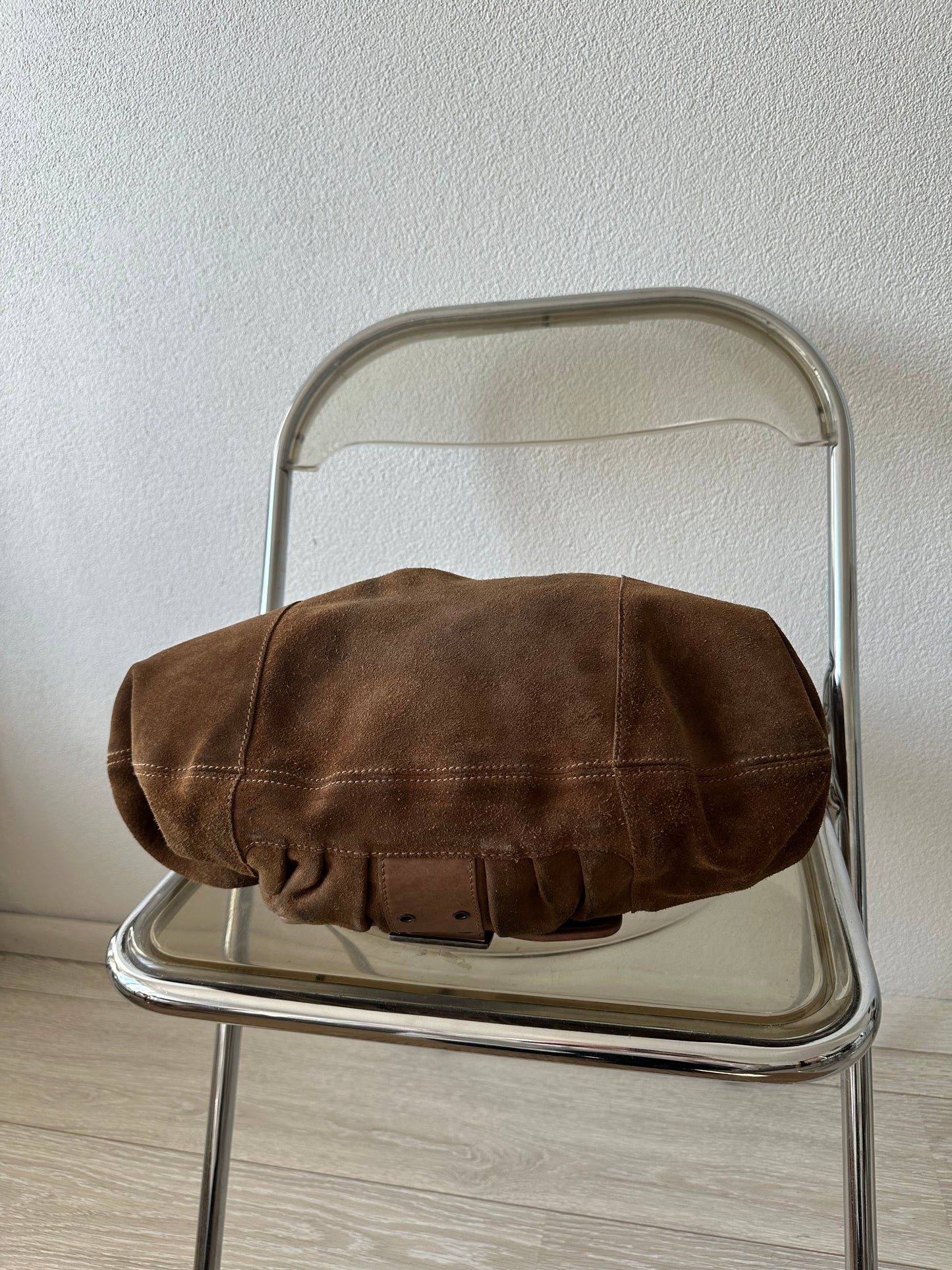 brown suede belted shoulderbag