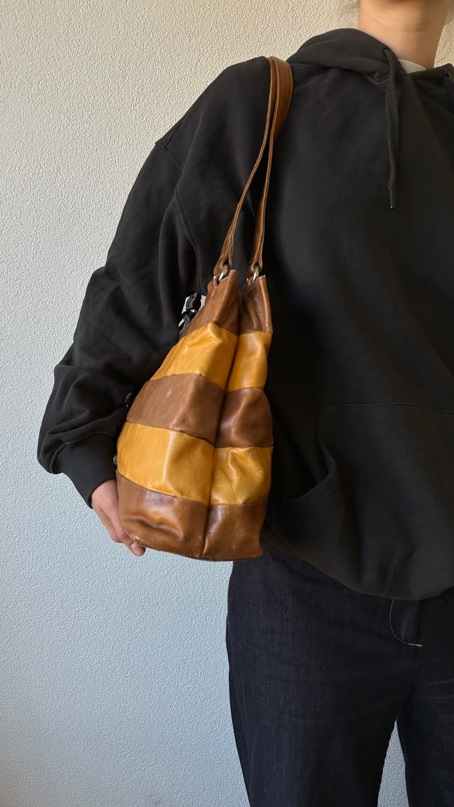 striped leather shoulderbag