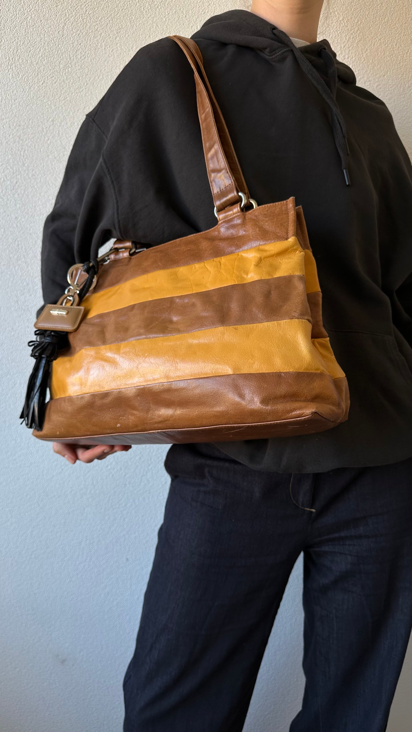 striped leather shoulderbag