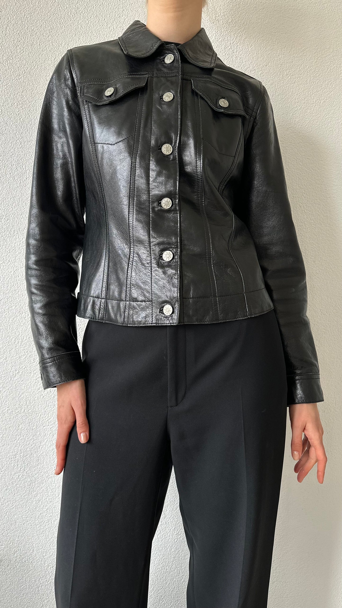 vintage black leather jacket