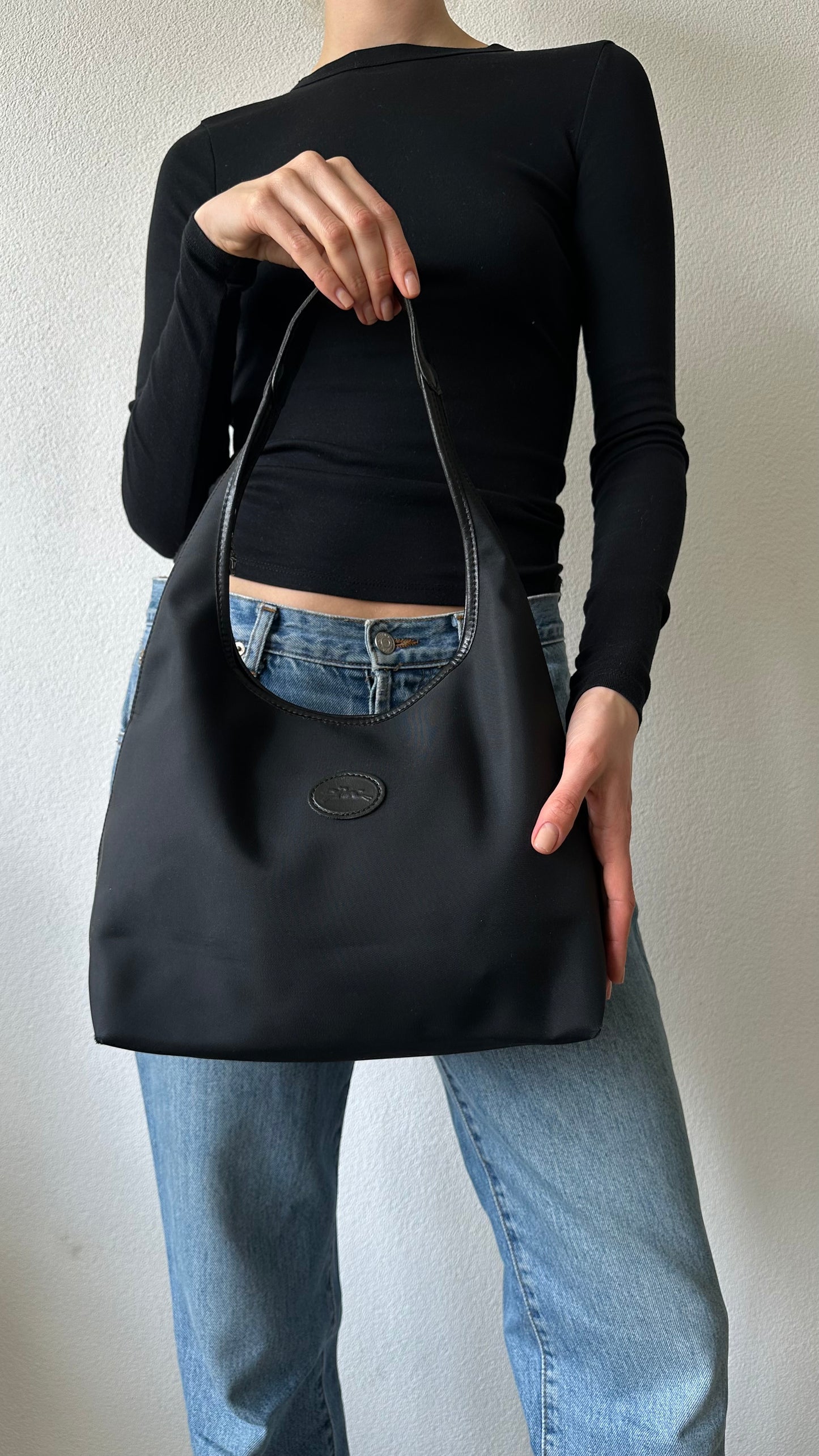 black leather boho longchamp