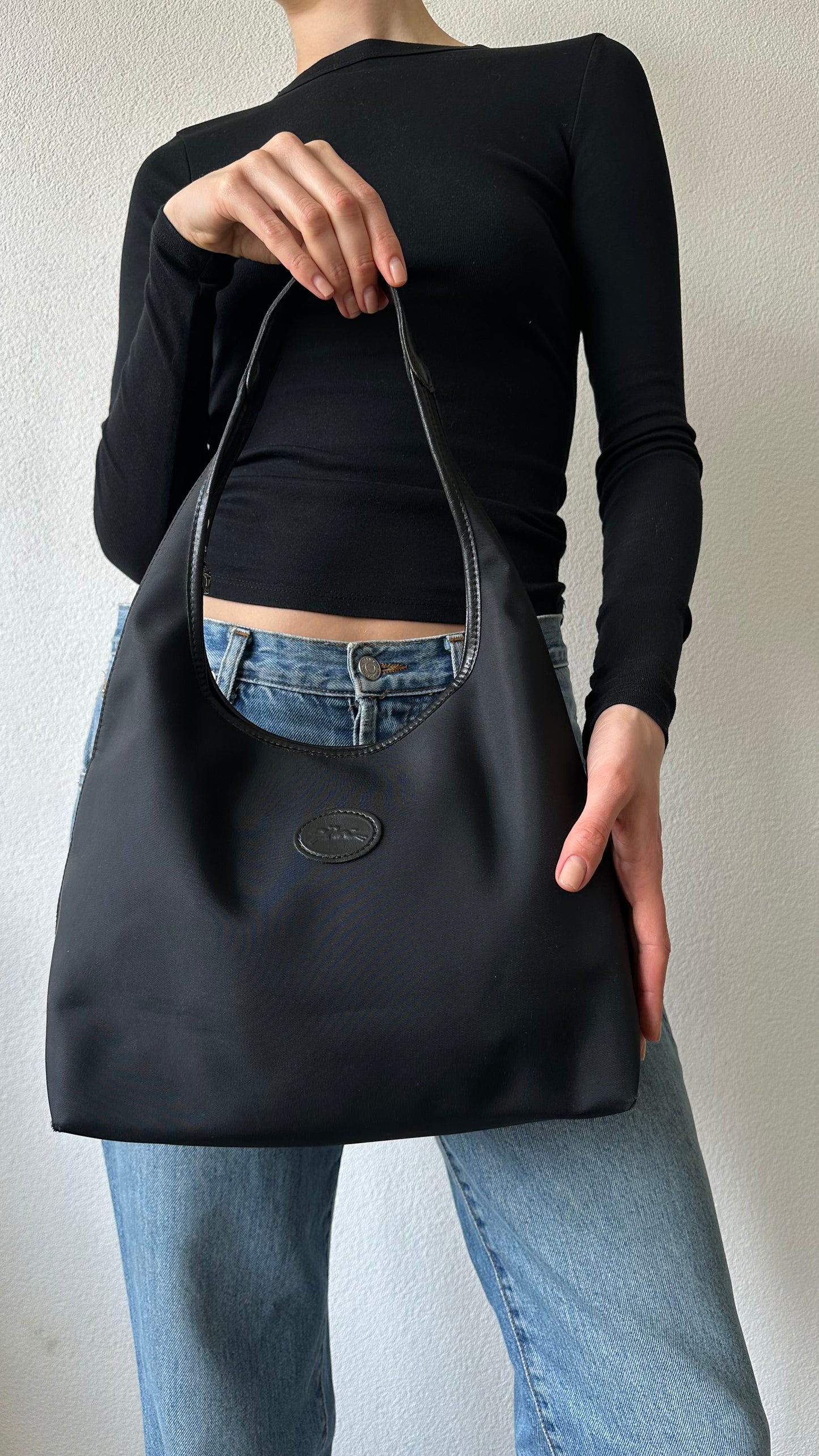 black leather boho longchamp