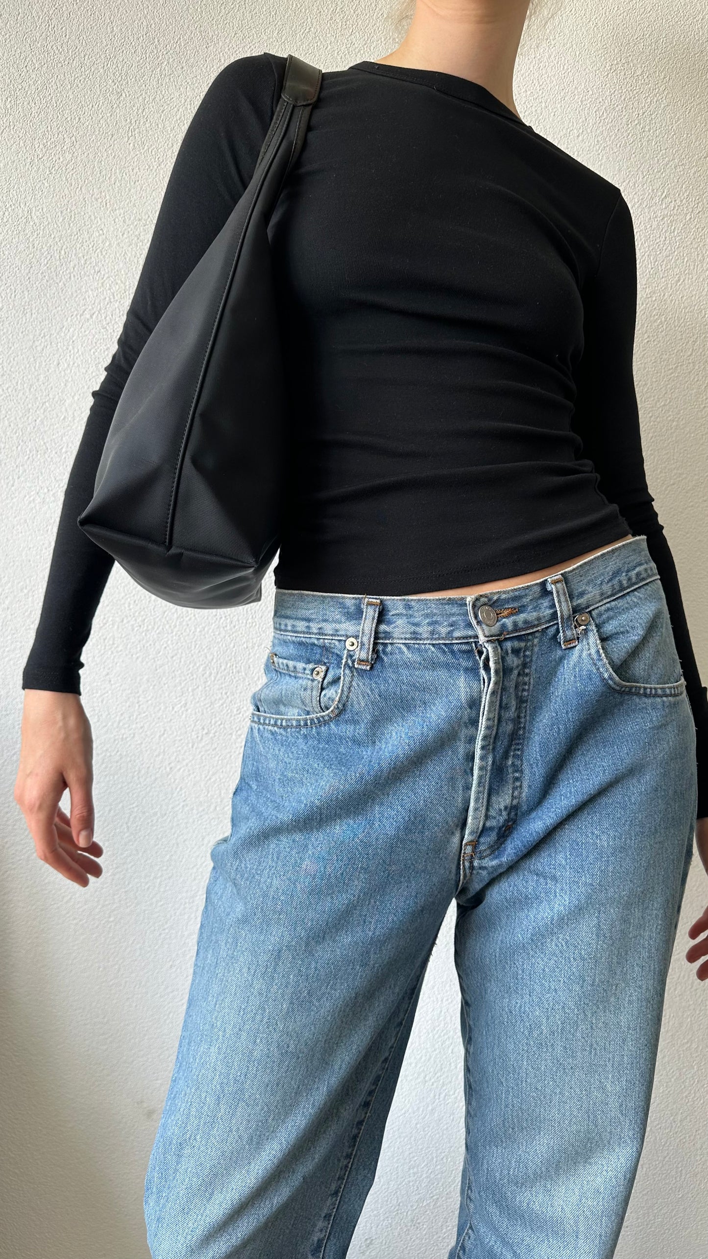 black leather boho longchamp