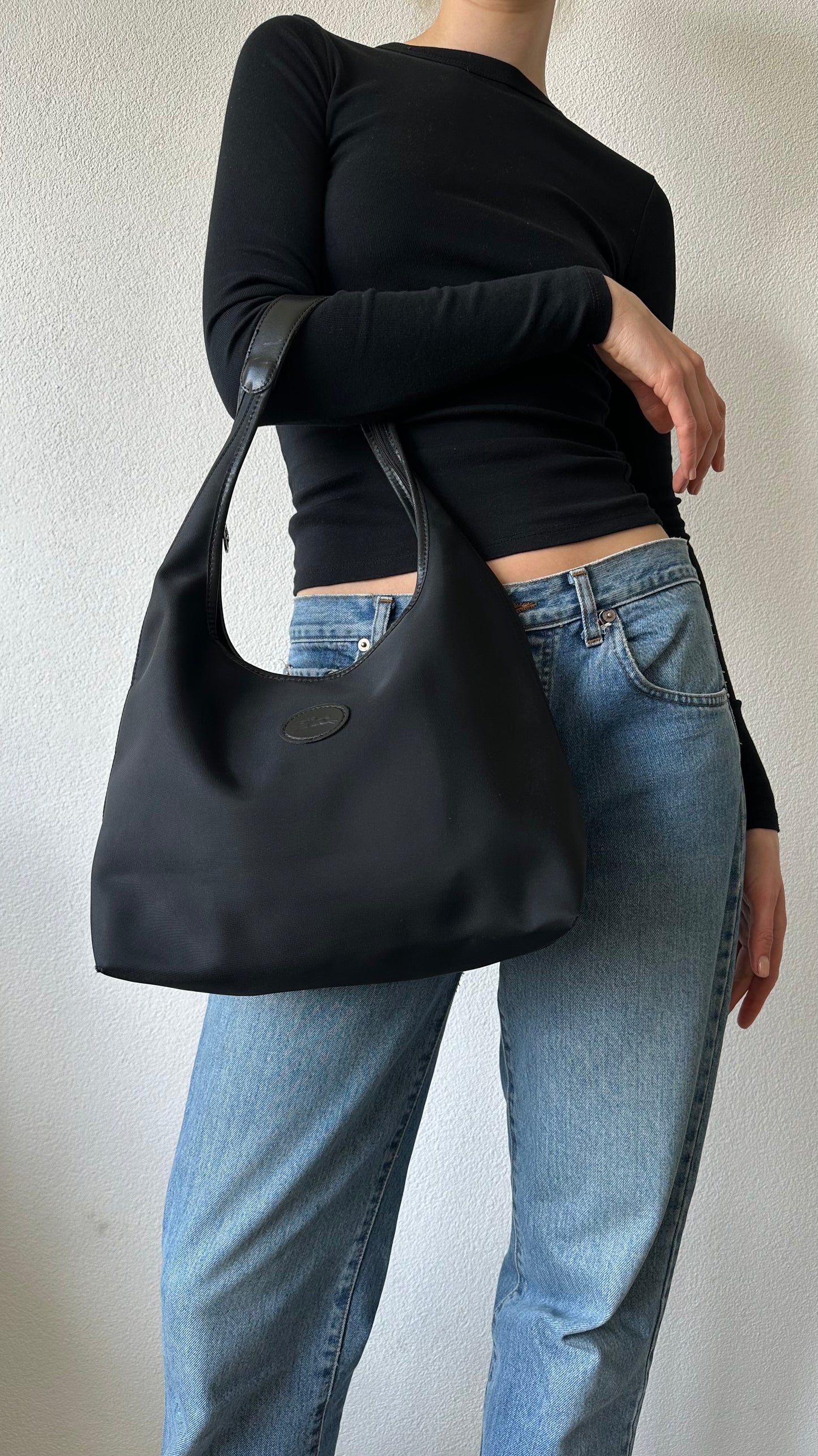 black leather boho longchamp