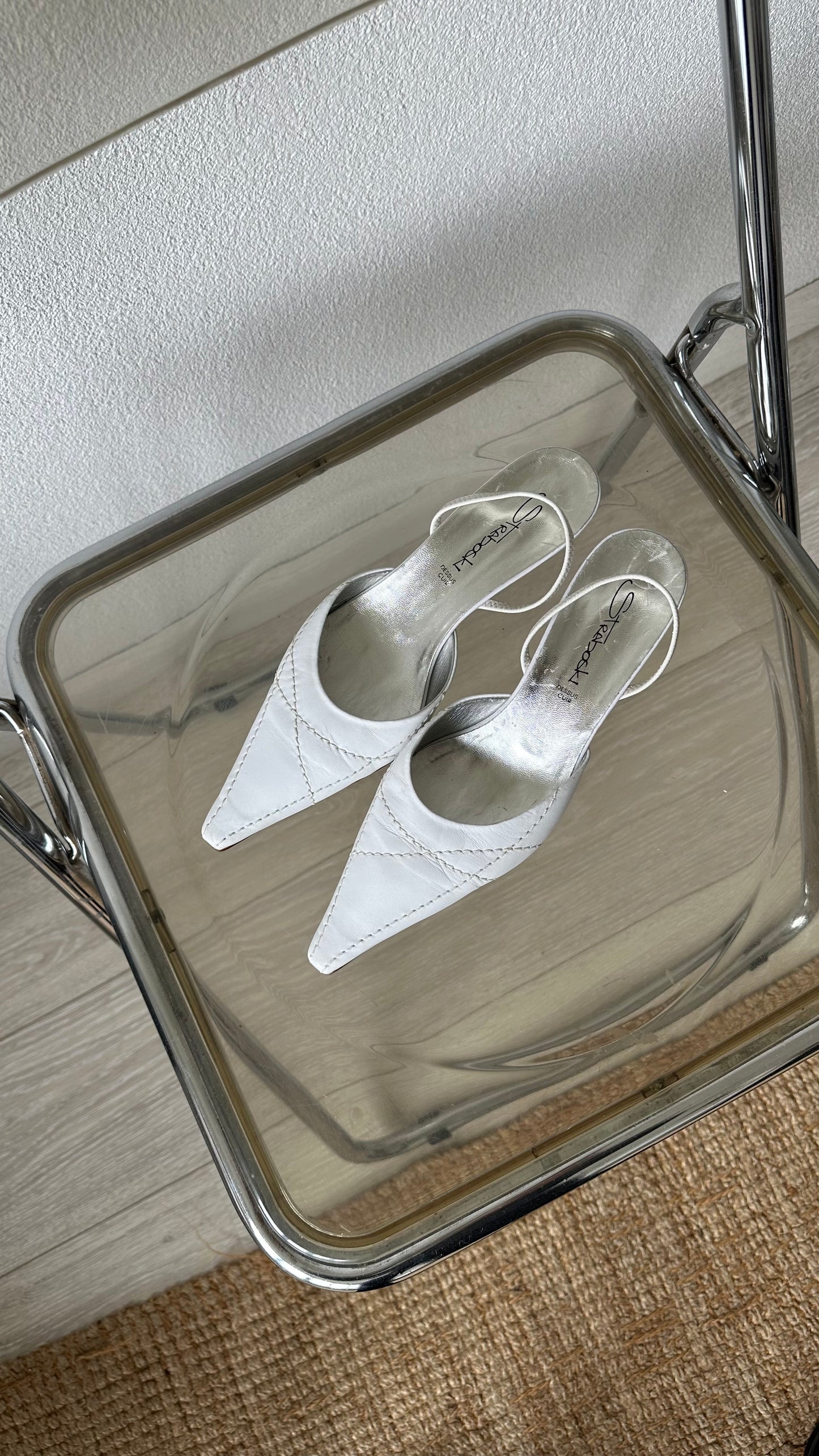 white leather kitten heels
