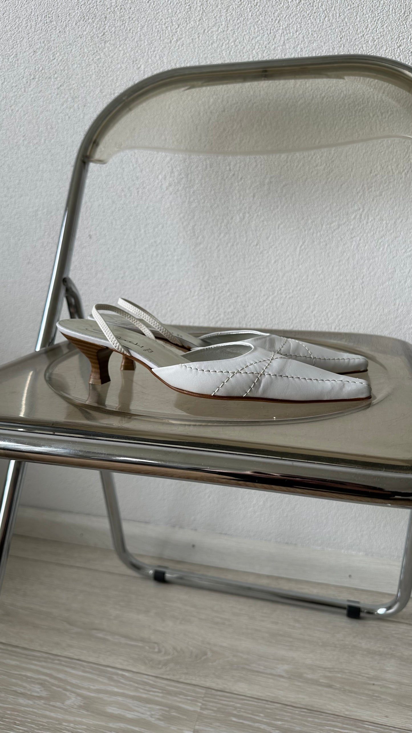 white leather kitten heels