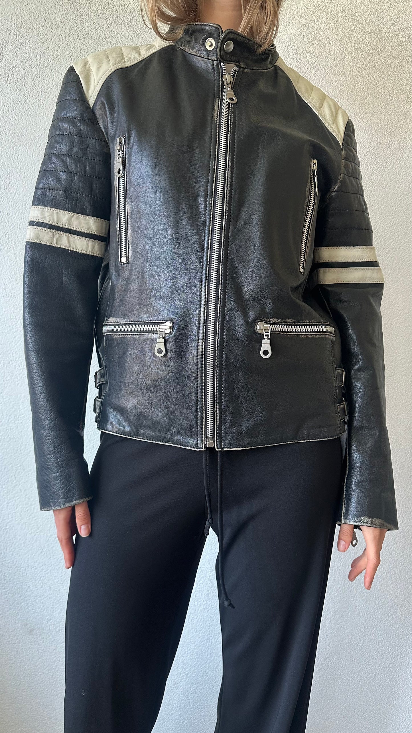 vintage leather moto statement jacket