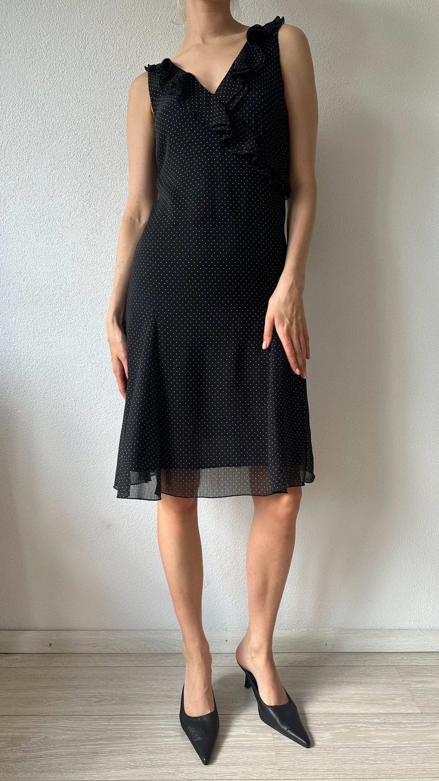 black and white polkadot dress