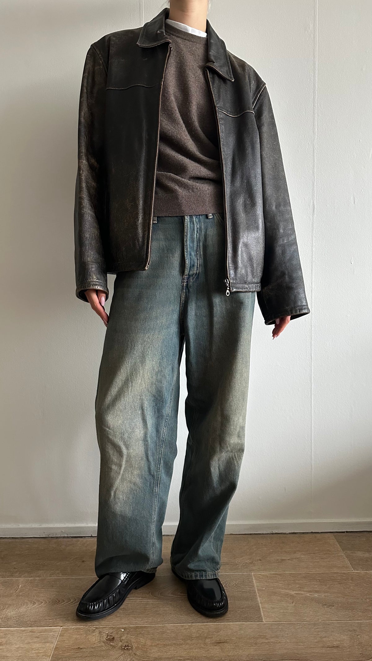 vintage washed leather jacket