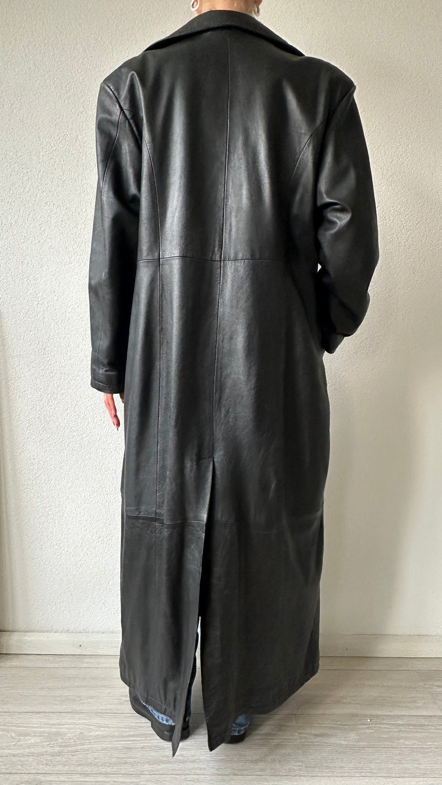 vintage matrix black long leather coat