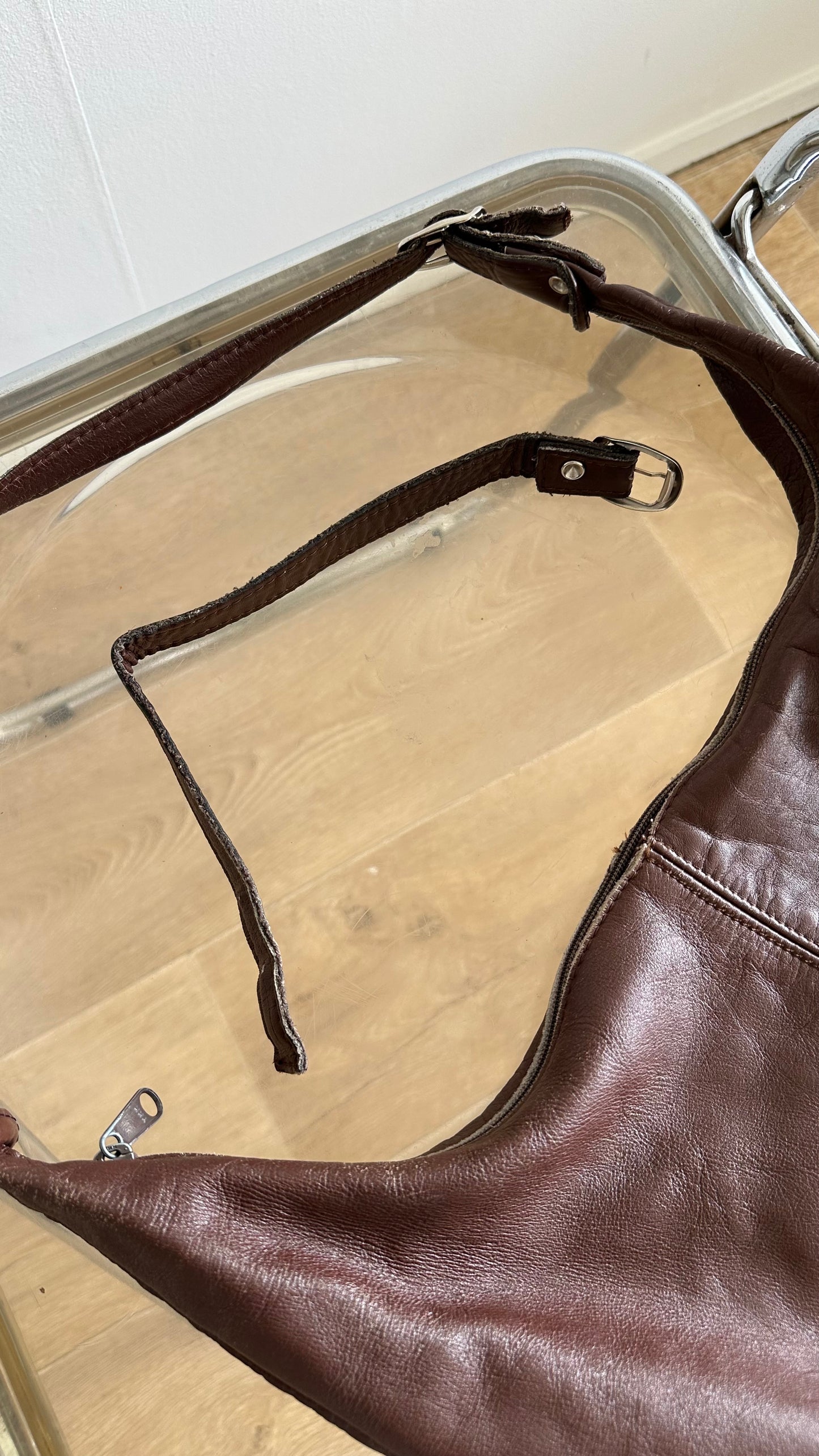 dark brown leather round vintage shoulder bag