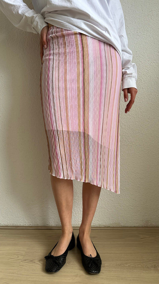 pink asymmetrical vertical striped carrie skirt
