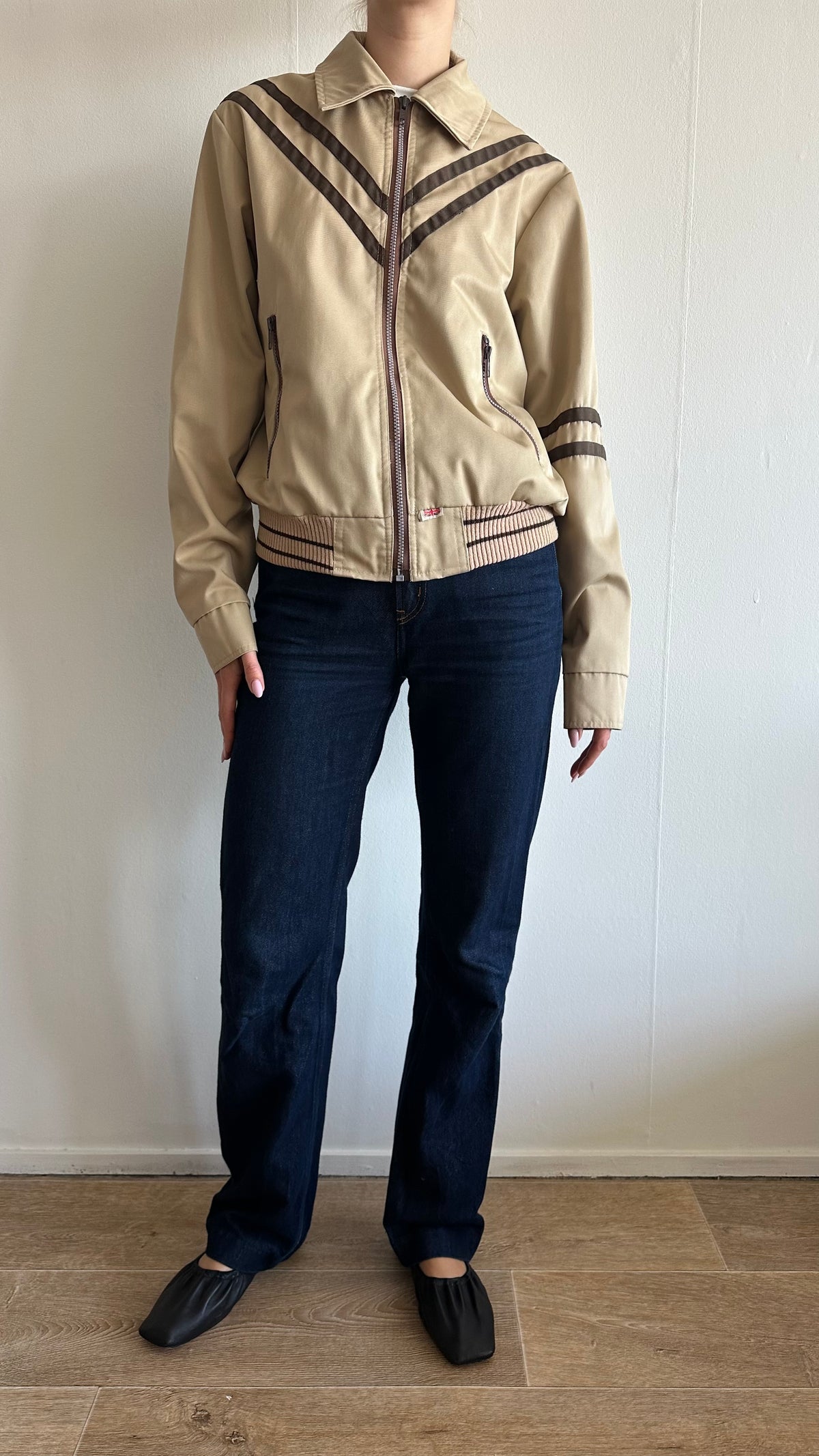 70s inspired vintage camel brown bomberjacket