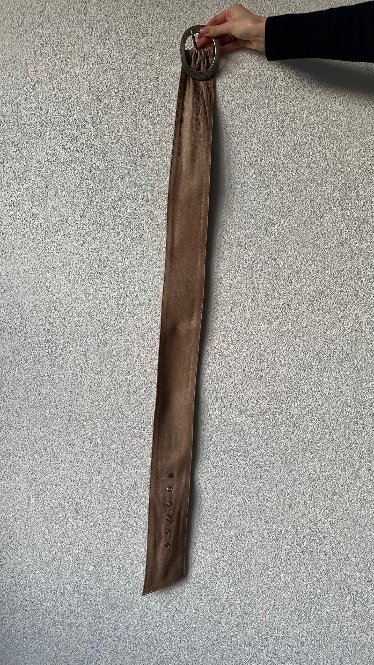 wide vintage leather belt beige