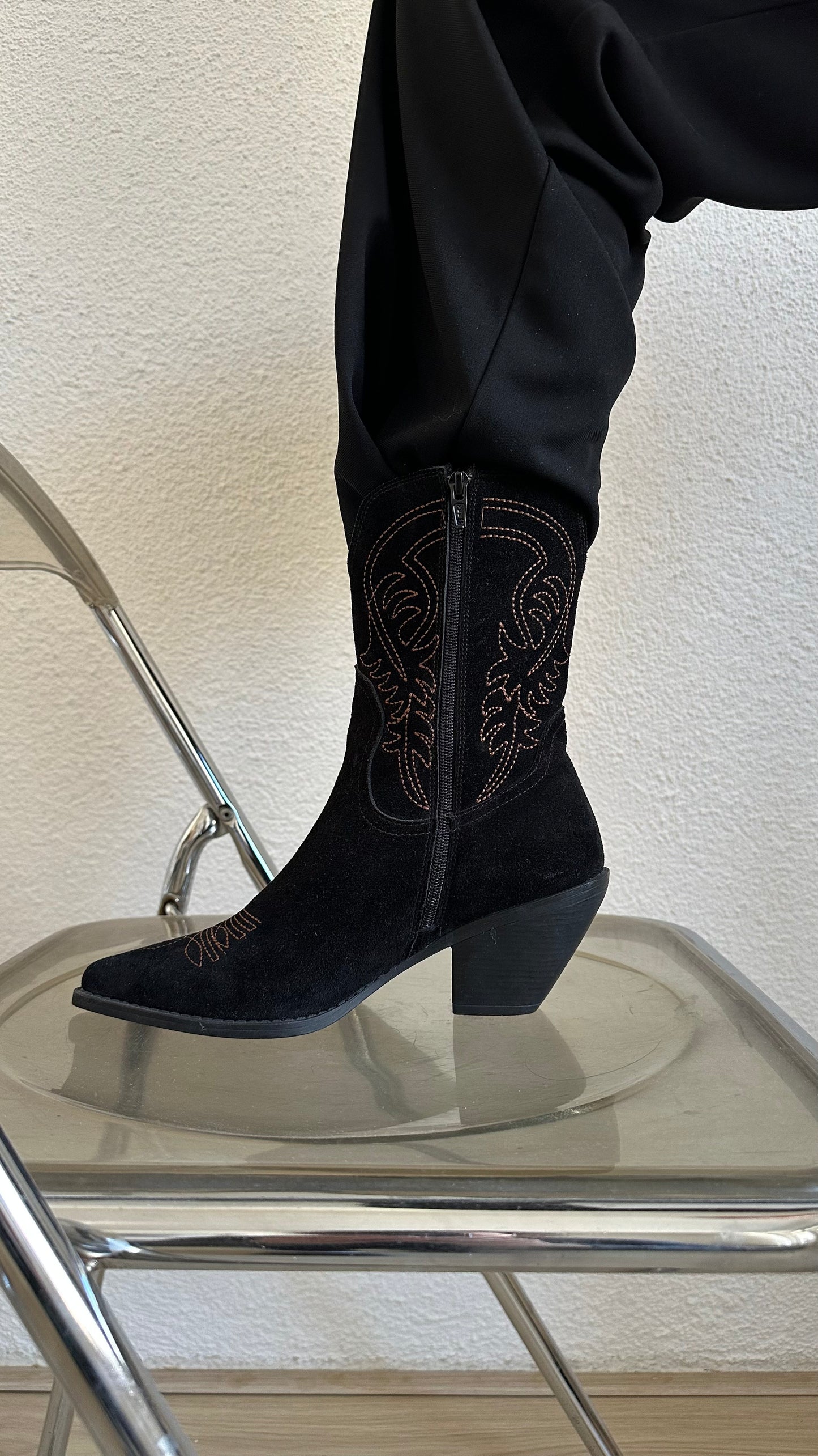 suede black cowboy boots size 39