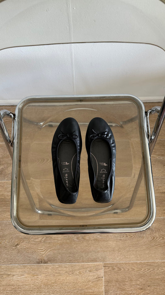 tamaris ballet flats black leather 39