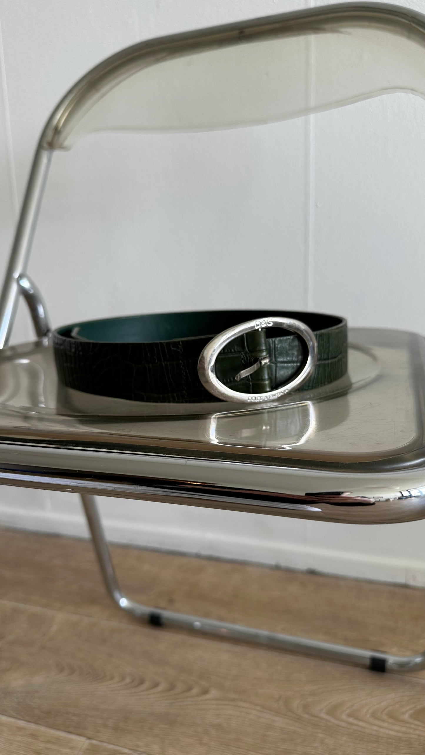 vintage green croco print D&G belt with silver buckle