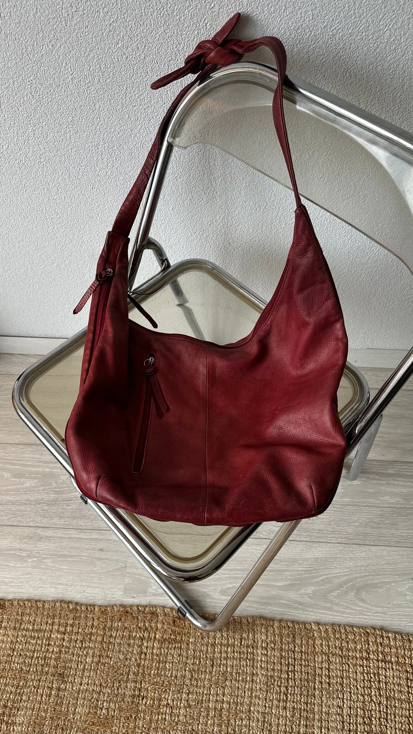 bordeaux red boho leather crossbody bag