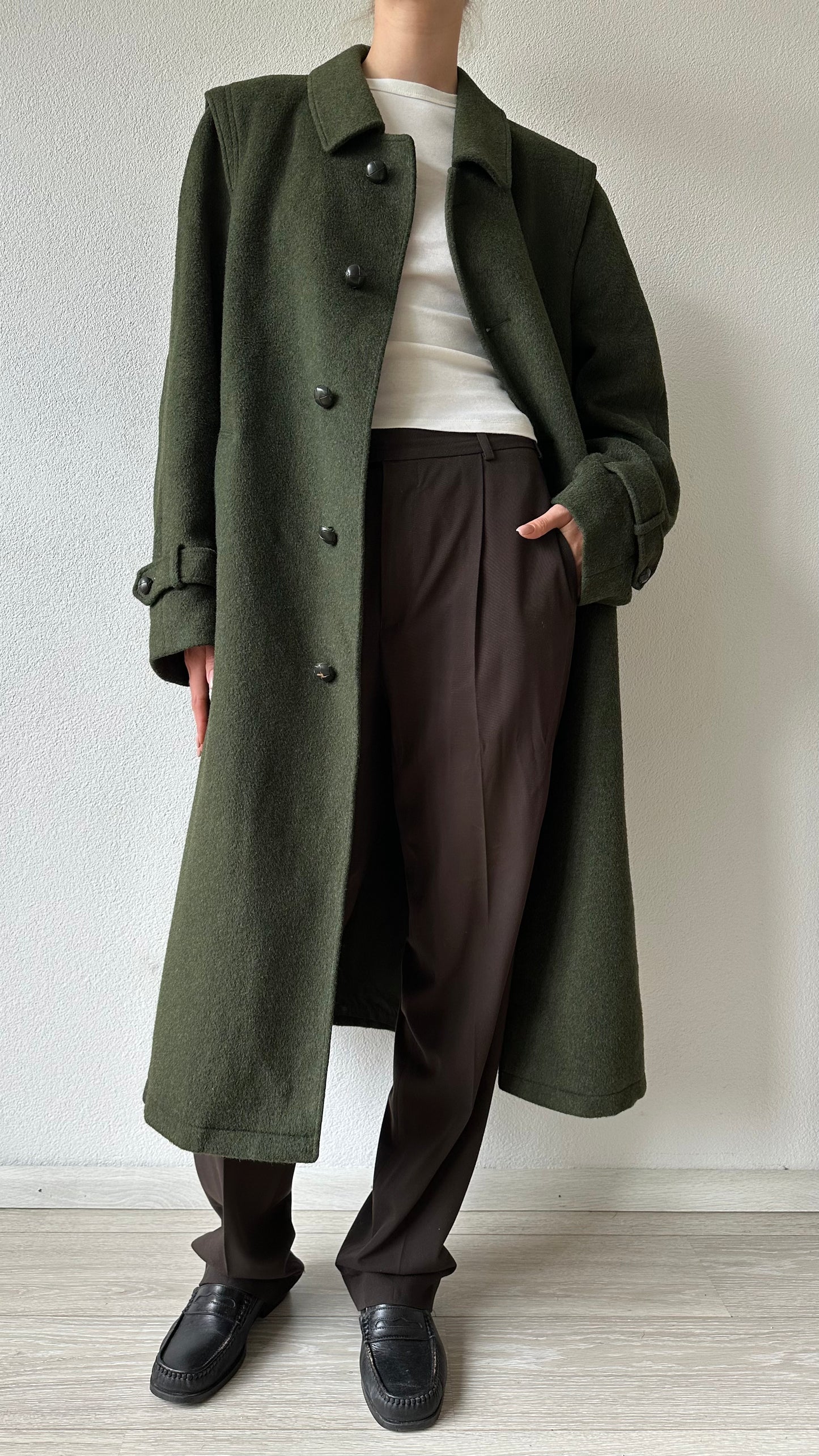 wool Lodenfrey vintage green coat with statement shoulders