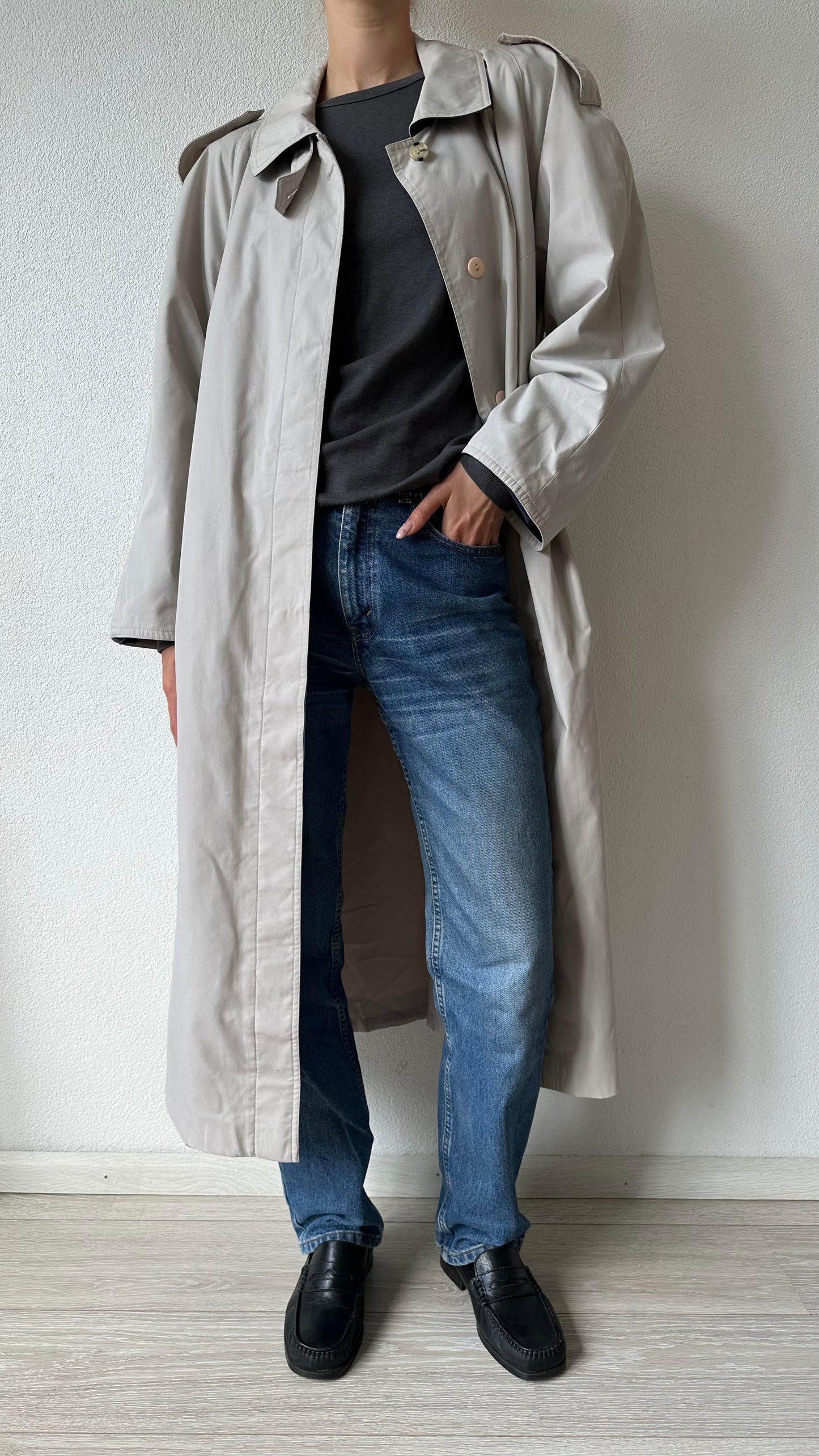 beige vintage button up trenchcoat