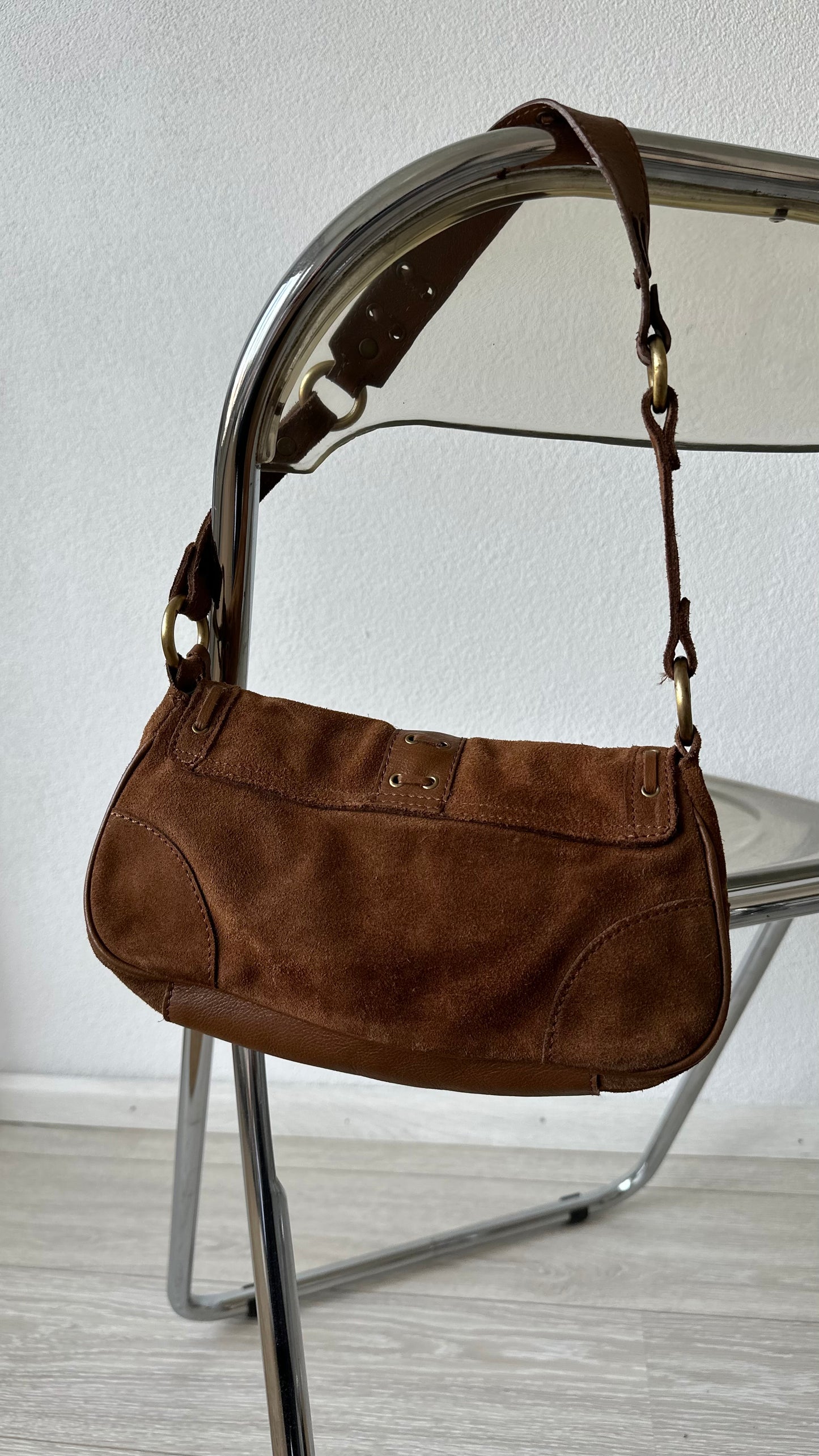 brown suede and leather shoulder bag