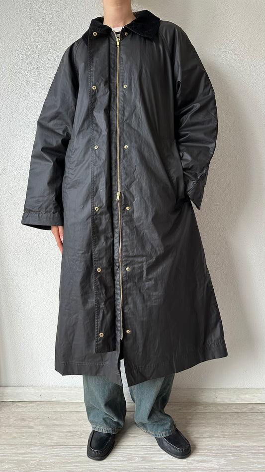 long black rain coat corduroy collar