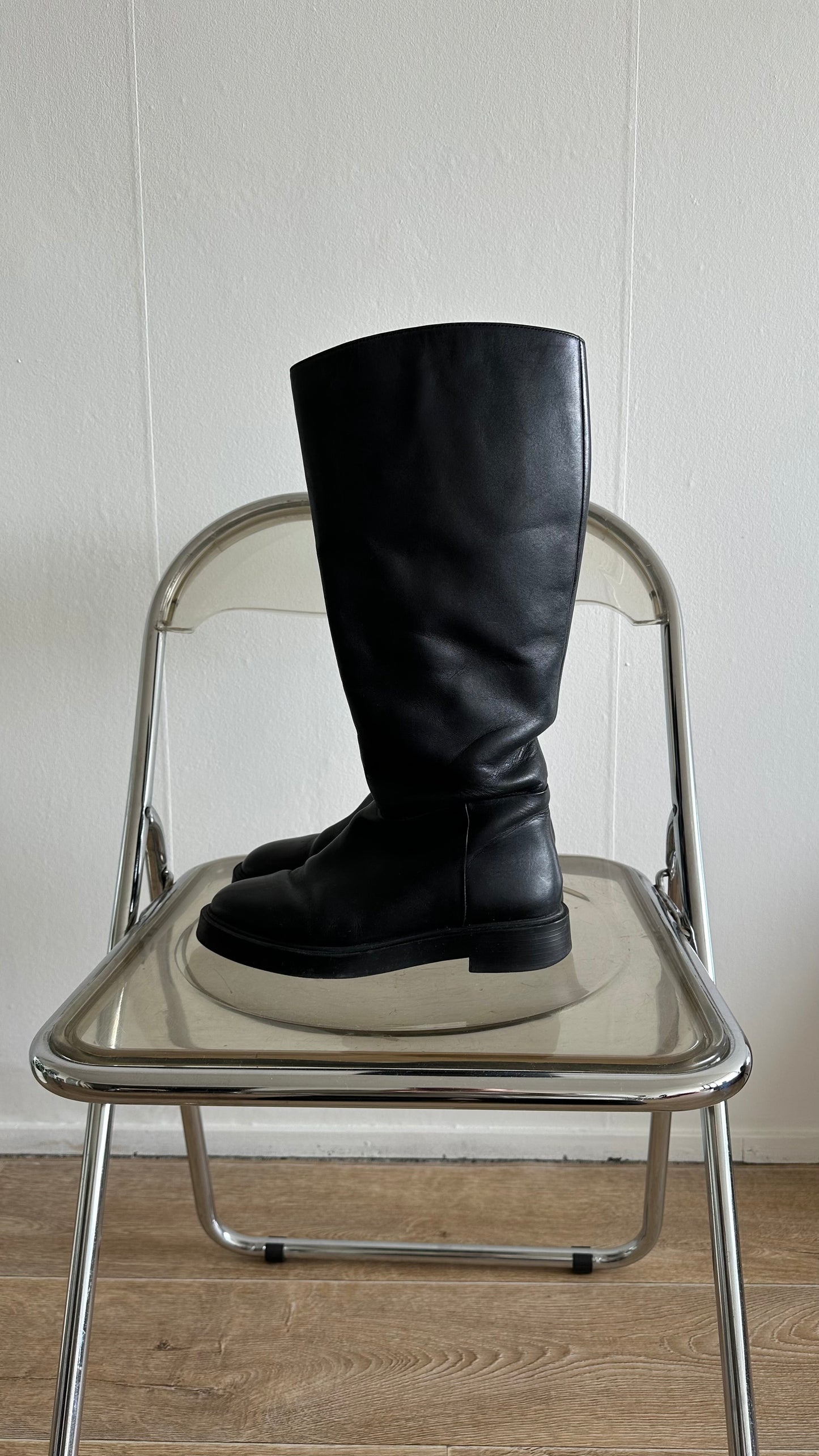 black leather riding boots